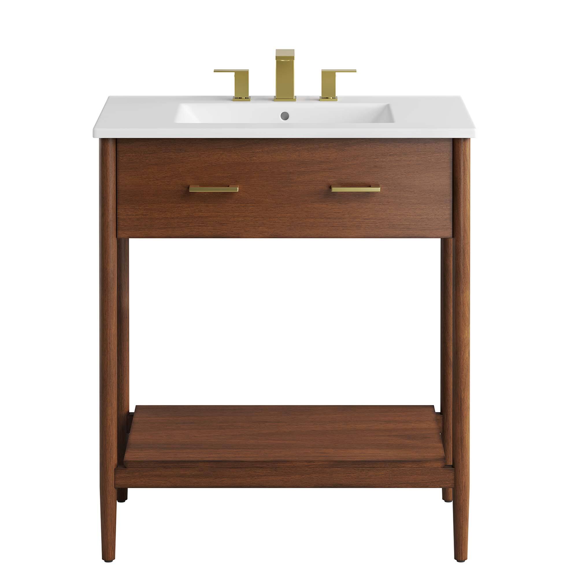 Alt View 4. Modway - Zaire Bathroom Vanity Basin Included by Modway - Walnut White.