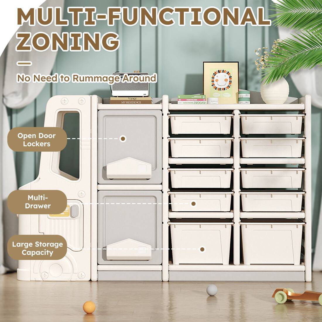 MULTI-FUNCTIONAL ZONING  
No Need to Rummage Around  

Open Door Lockers  
Multi-Drawer  
Large Storage Capacity
