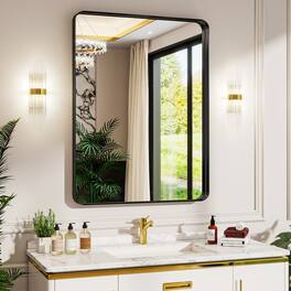 Easly - 30 in. W x 40 in. H Rectangle Aluminum Alloy Deep Frame Vanity Wall Mirror - Black
