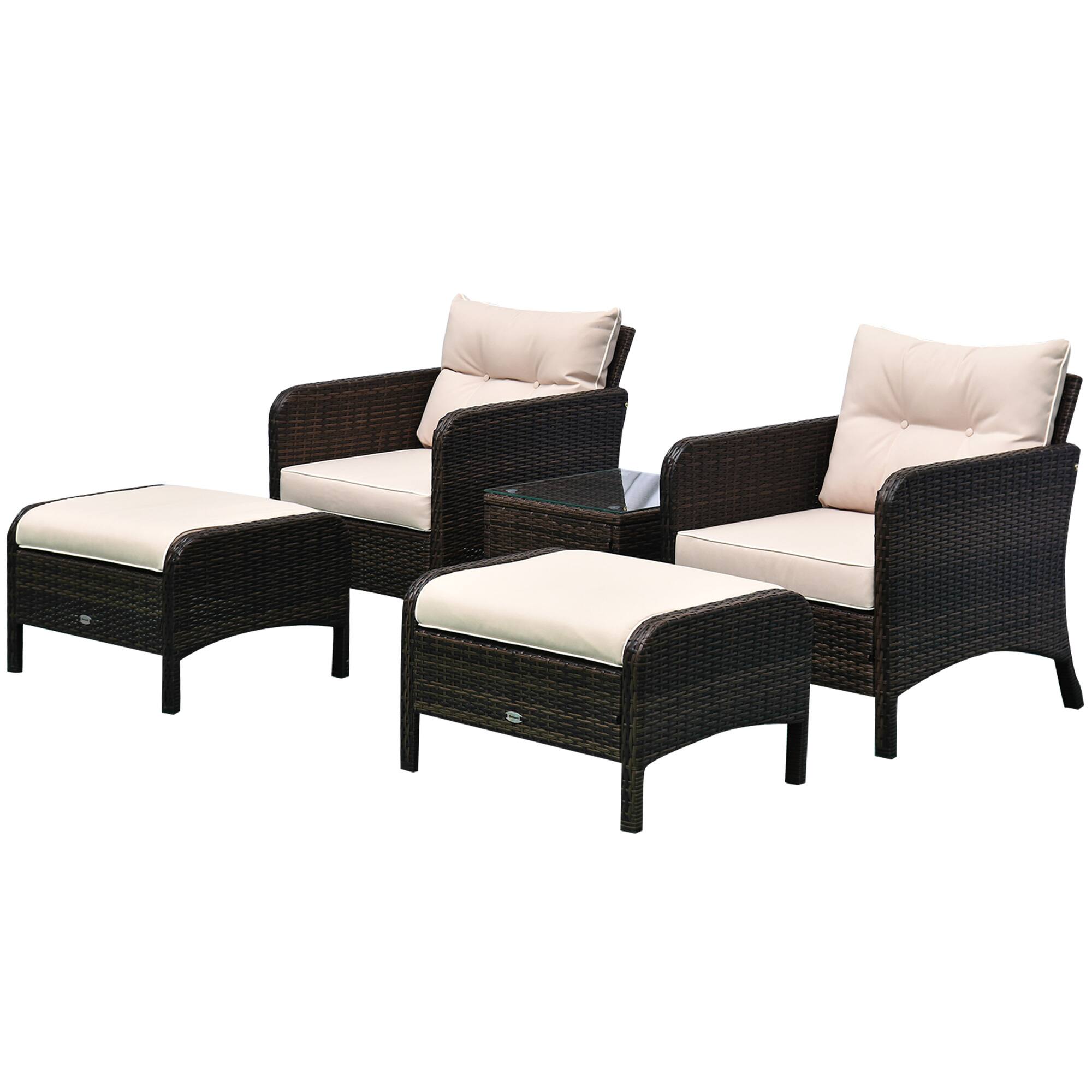 Outsunny - Pieces Rattan Wicker Lounge Chair Outdoor Patio Conversation Set with 2 Cushioned Chairs - Beige