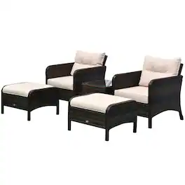 Outsunny - Pieces Rattan Wicker Lounge Chair Outdoor Patio Conversation Set with 2 Cushioned Chairs - Beige