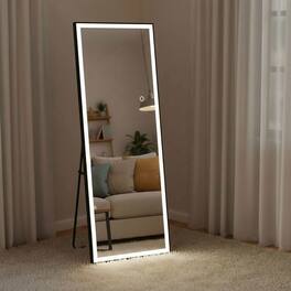 Kadyn - 65x22 Inch Tall Rectangle LED Wall Mirror with Black Metal Frame - Black