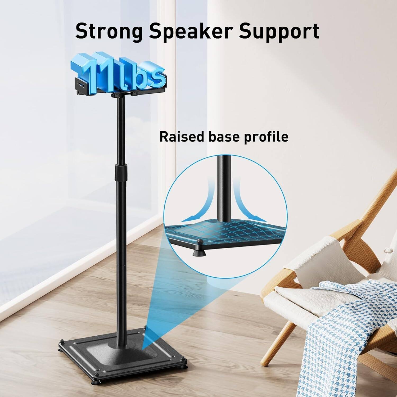 Strong Speaker Support  
11lbs  
Raised base profile