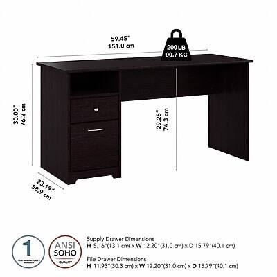 59.45" 151.0 cm  
200LB 90.7 KG  
30.00" 76.2 cm  
29.25" 74.3 cm  
58.9 23.19" 76.2 cm  
Supply Drawer Dimensions ANSI H 16.1" (41.0 cm) X W 12.20" (31.0 cm) X D 15.79" (40.1 cm)  
SOHO File Drawer Dimensions QUALITY H 11.93" (30.3 cm) X W 12.20" (31.0 cm) X D 15.79" (40.1 cm)