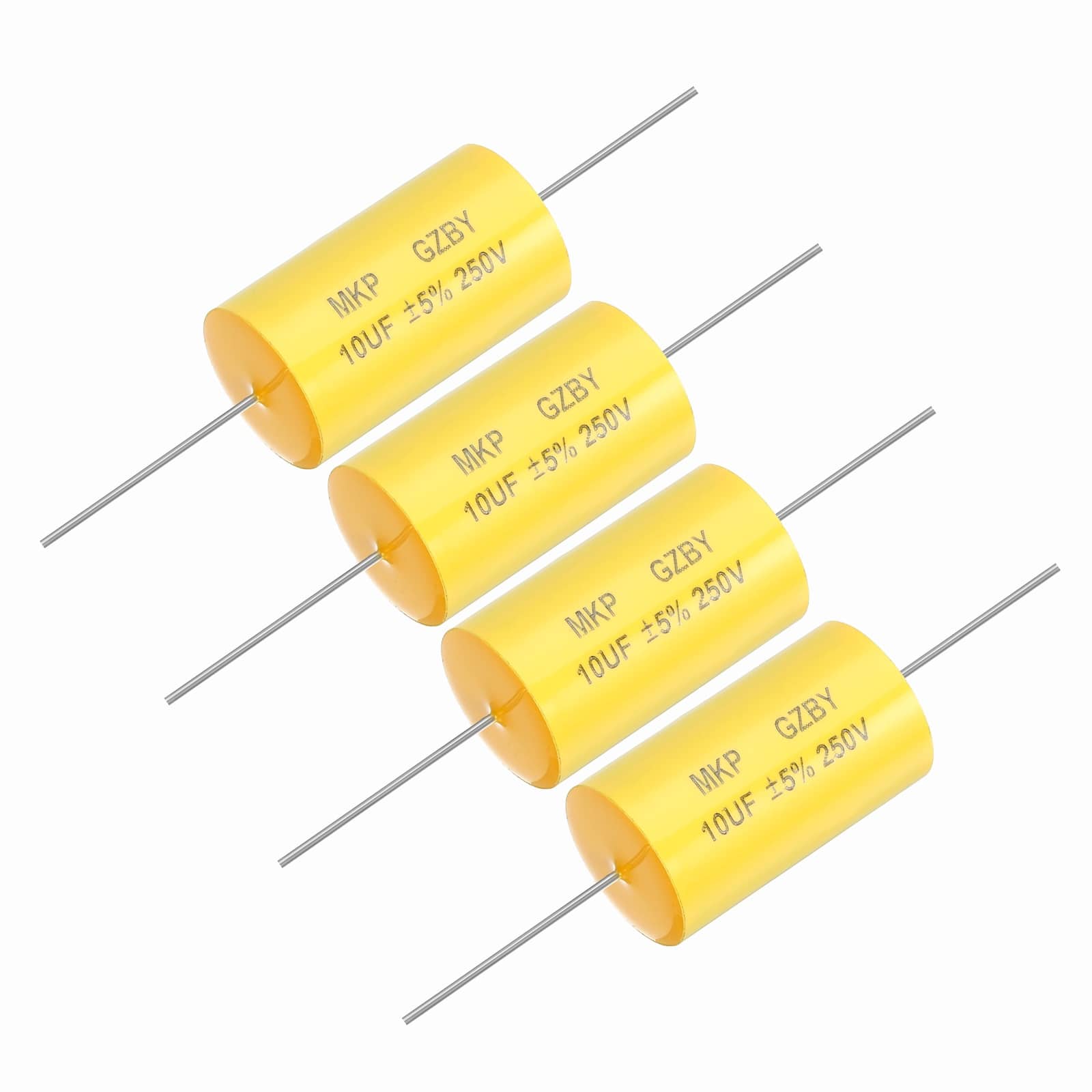 Unique Bargains - 4pcs 10uf Frequency Divider Capacitor, 250V Axial Audio Speaker Crossover MKP Film Capacitor - Yellow