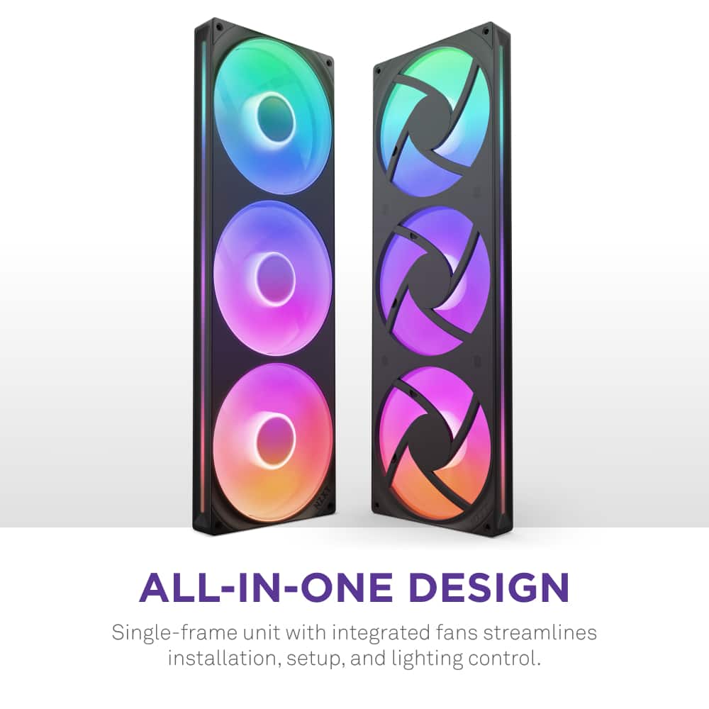 NZXT ALL-IN-ONE DESIGN: Single-frame unit with integrated fans streamlines installation, setup, and lighting control.