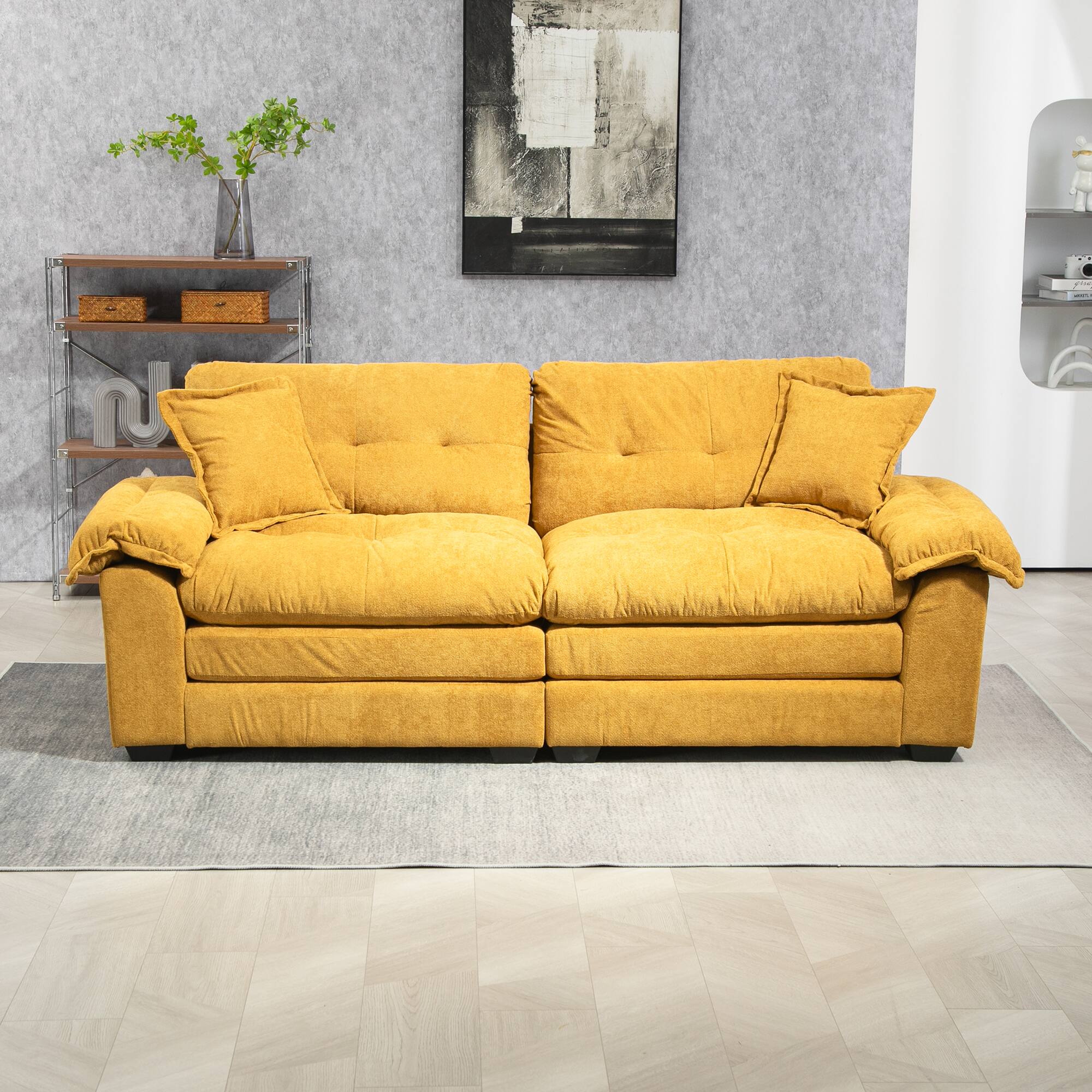 Angle. Tiramisubest - 84"Chenille Sofa,Loveseat Deep Seat Sofa Couch with Pillows & Memory Foam for Living Room,Apartment,Office Lounge-Yellow - Yellow.