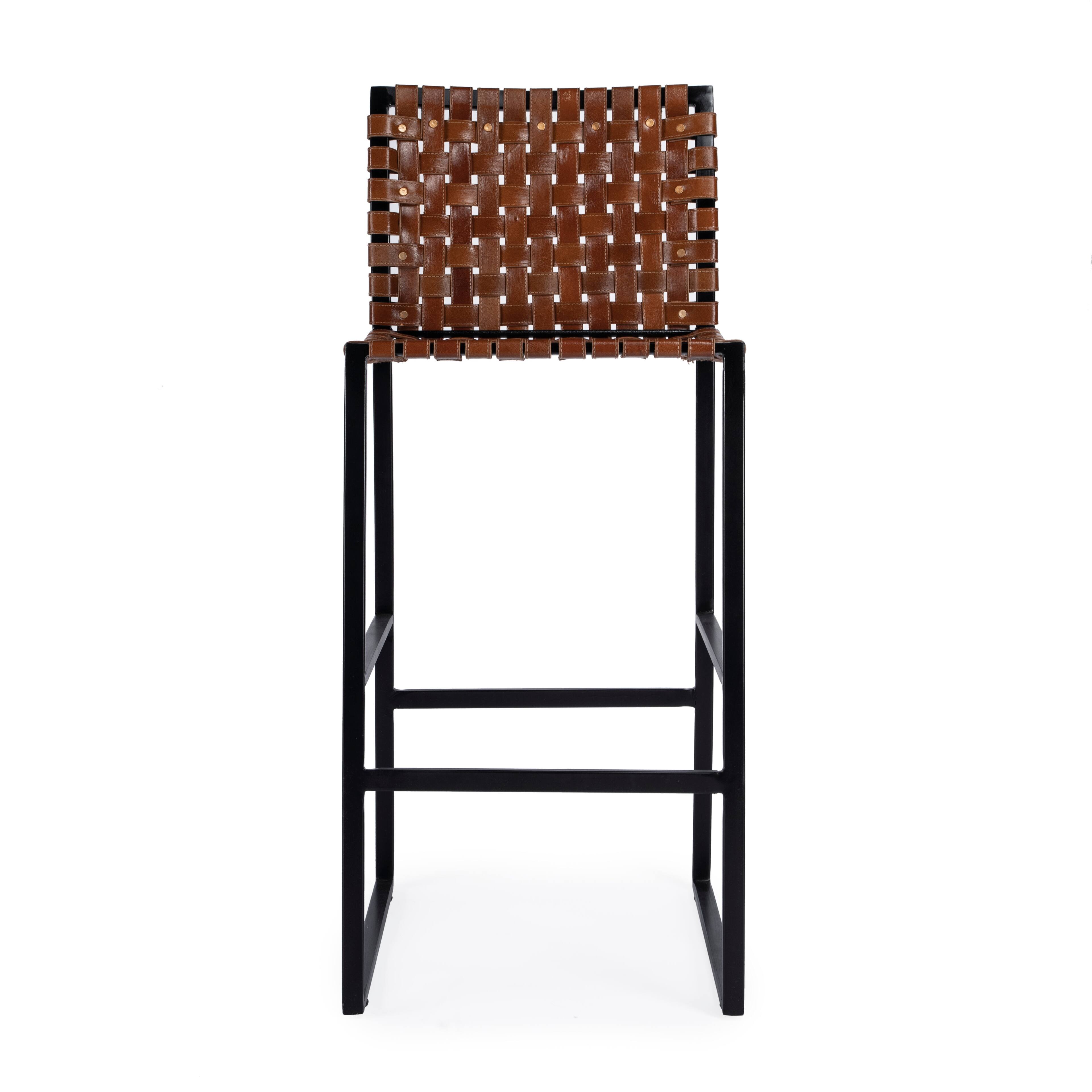 Alt View 3. Butler Specialty - Urban 30 in. Seat Height Rectangular Woven Leather Bar Stool with Back - Medium Brown.
