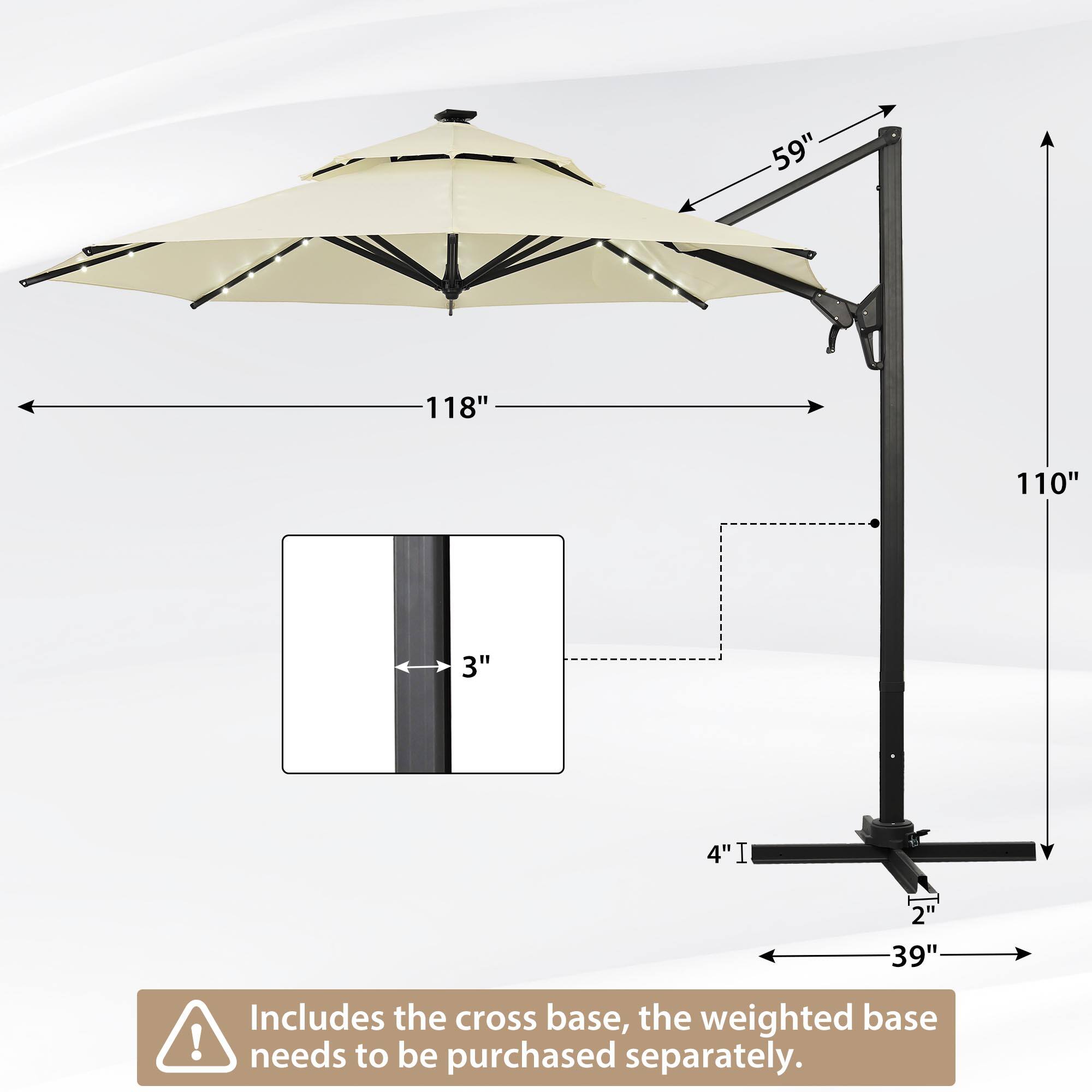 59", 118", 110", 3", 4", 2", 39", Includes the cross base, the weighted base needs to be purchased separately.