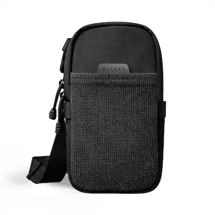 Front. ALPAKA - Men’s Sling Bag & Belt Bag - Crossbody Phone Sling with Card Sleeve and HUB Compatibility - Black Axoflux 400D Washed Nylon.