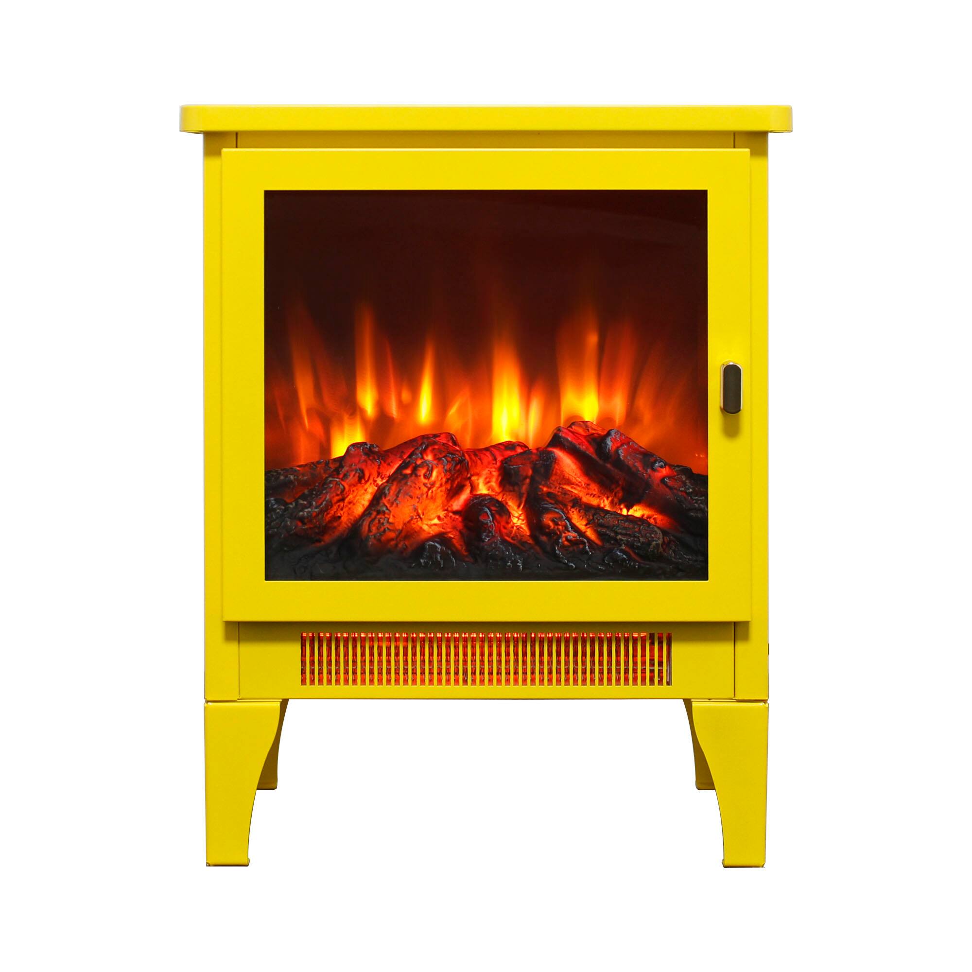 Angle. Mondawe - 18" Freestanding Electric Fireplace Stove Heater w/ 3D Panoramic Flame, CSA/UL Certified, 5000 BTU, 400 Sq.Ft. - Yellow.