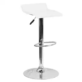 Alamont Home - Contemporary Vinyl Adjustable Height Barstool with Solid Wave Seat and Chrome Base - White
