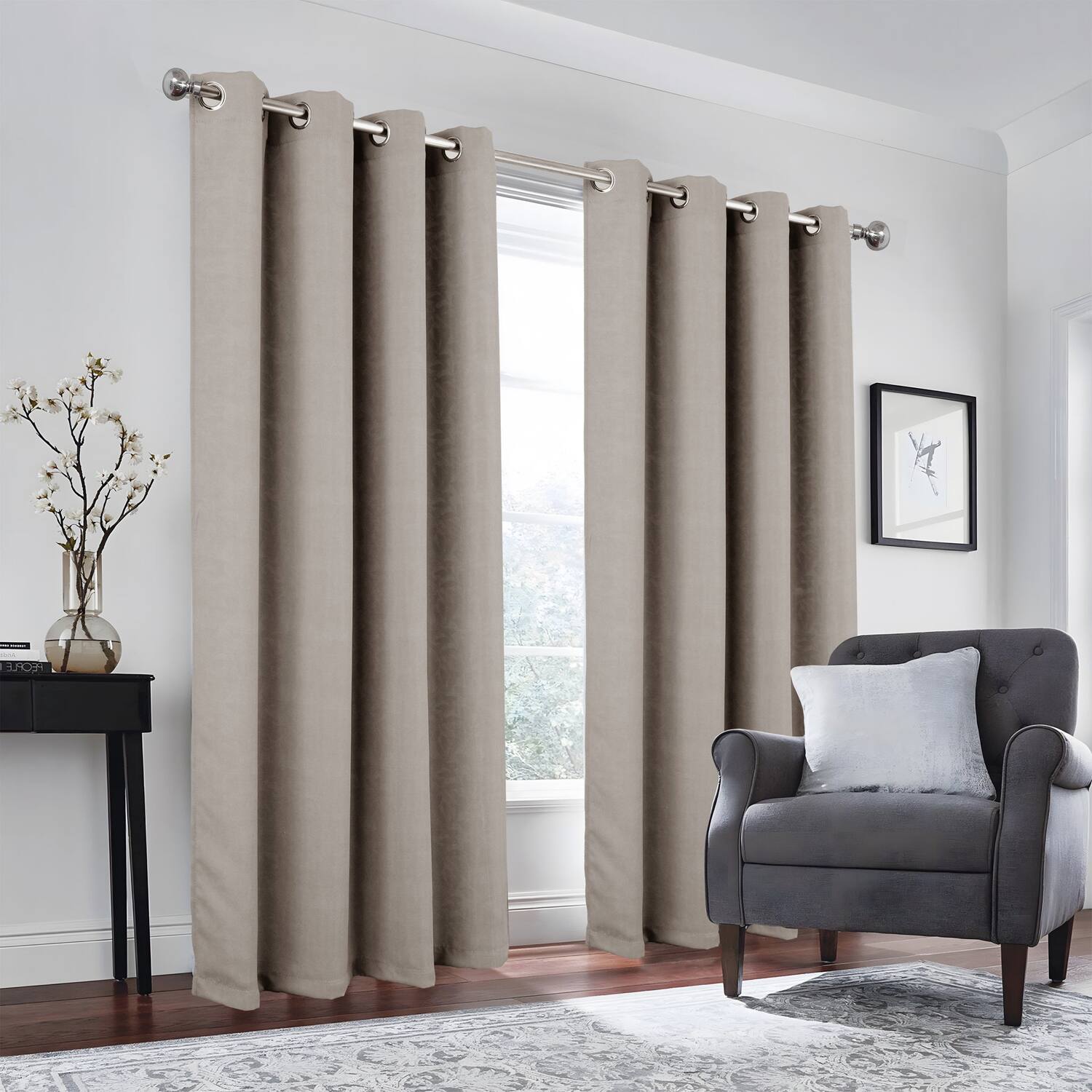 Left. RT Designers Collection - RT Designers Collection 100% Polyester 190 GSM Marina Revisible Blackout Grommet Curtain Panel 54" x 84" Silver - Silver.