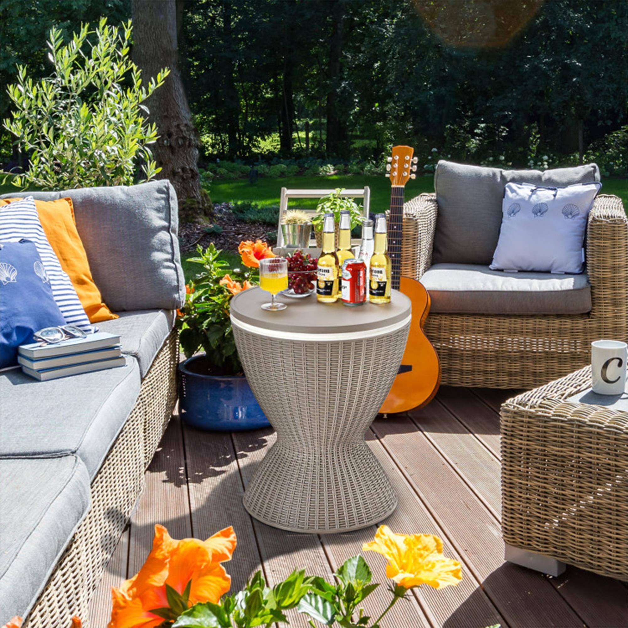 Alt View 4. Boyel Living - Brown 3 in 1 8 Gallon Patio Rattan Cooler Bar Table with Adjustable Tabletop - Brown.