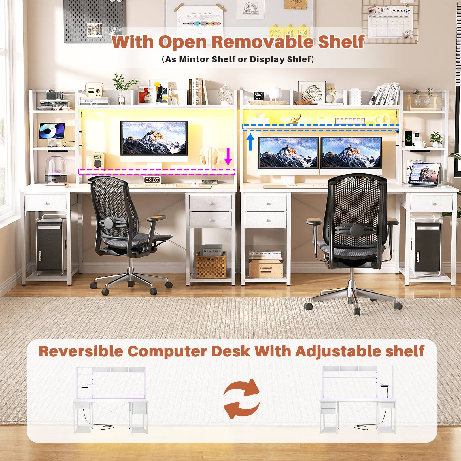 Jaquaty T With Open Removable Shelf (As Monitor Shelf or Display Shelf) C | - 11S 0907 ... - - RIOL | Reversible Computer Desk With Adjustable Shelf