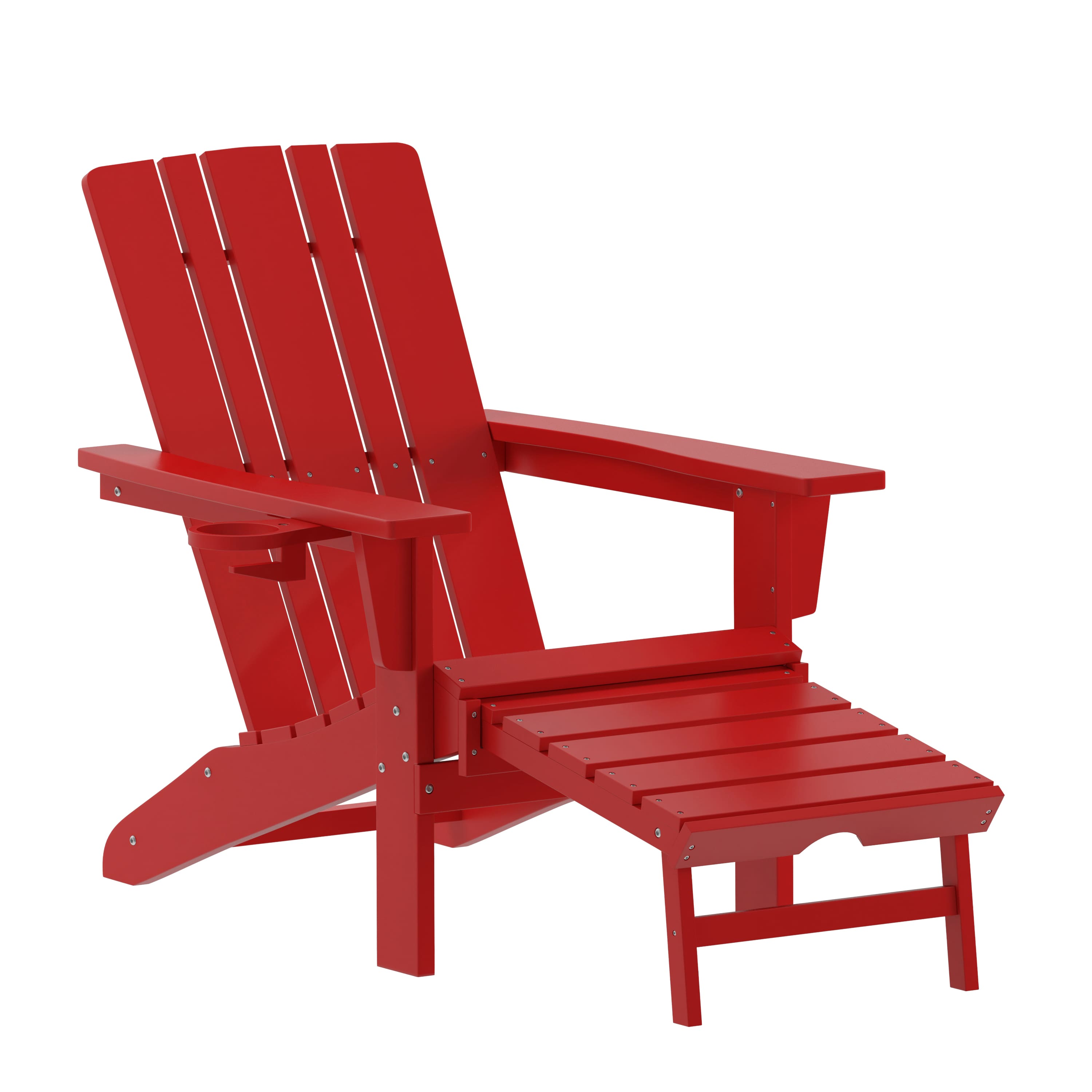 Emma + Oliver - Haley Adirondack Chair with Cup Holder and Pull Out Ottoman, All-Weather HDPE Indoor/Outdoor Lounge Chair - Red price history on PriceWatchPro