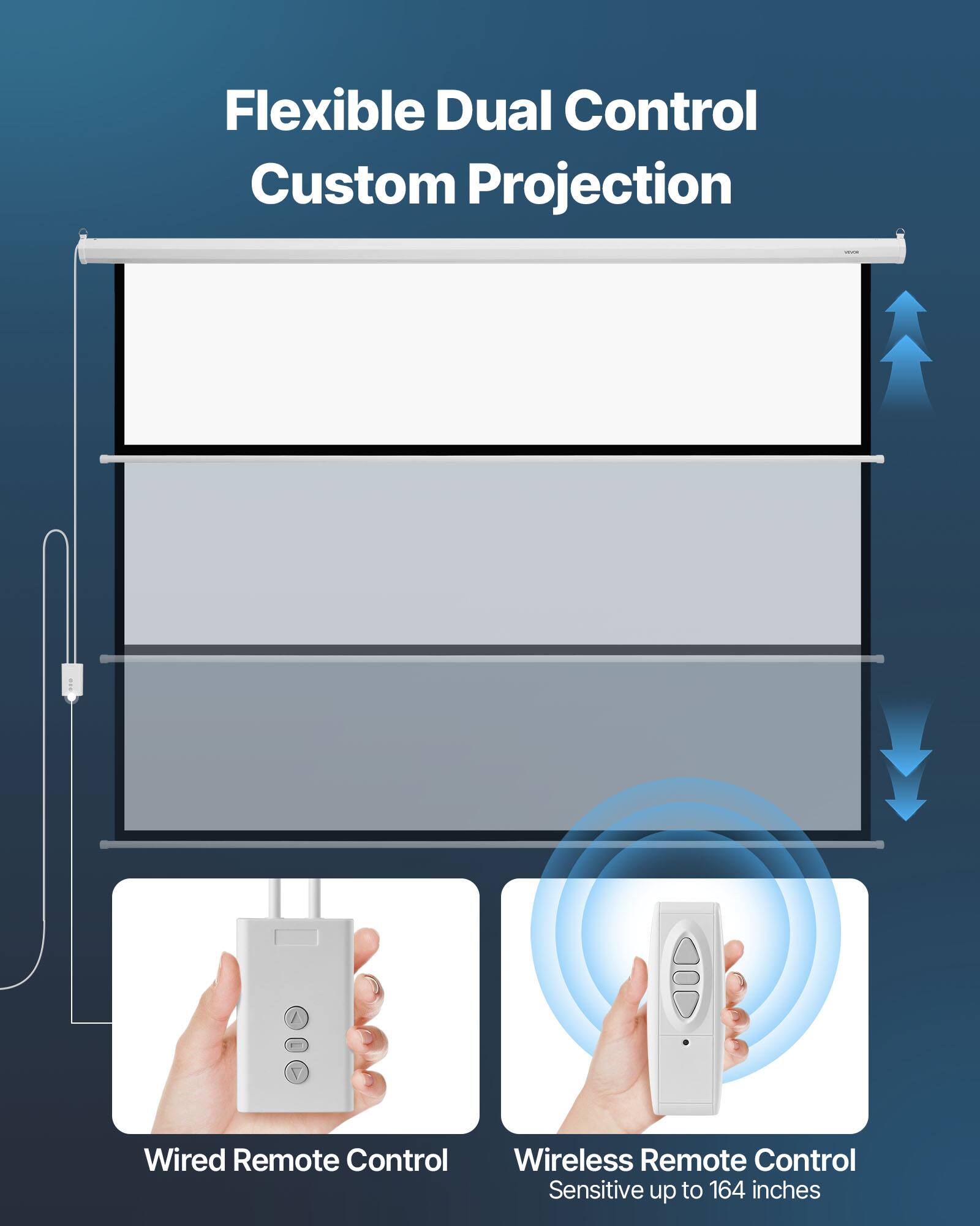 Flexible Dual Control Custom Projection  
Wired Remote Control  
Wireless Remote Control  
Sensitive up to 164 inches
