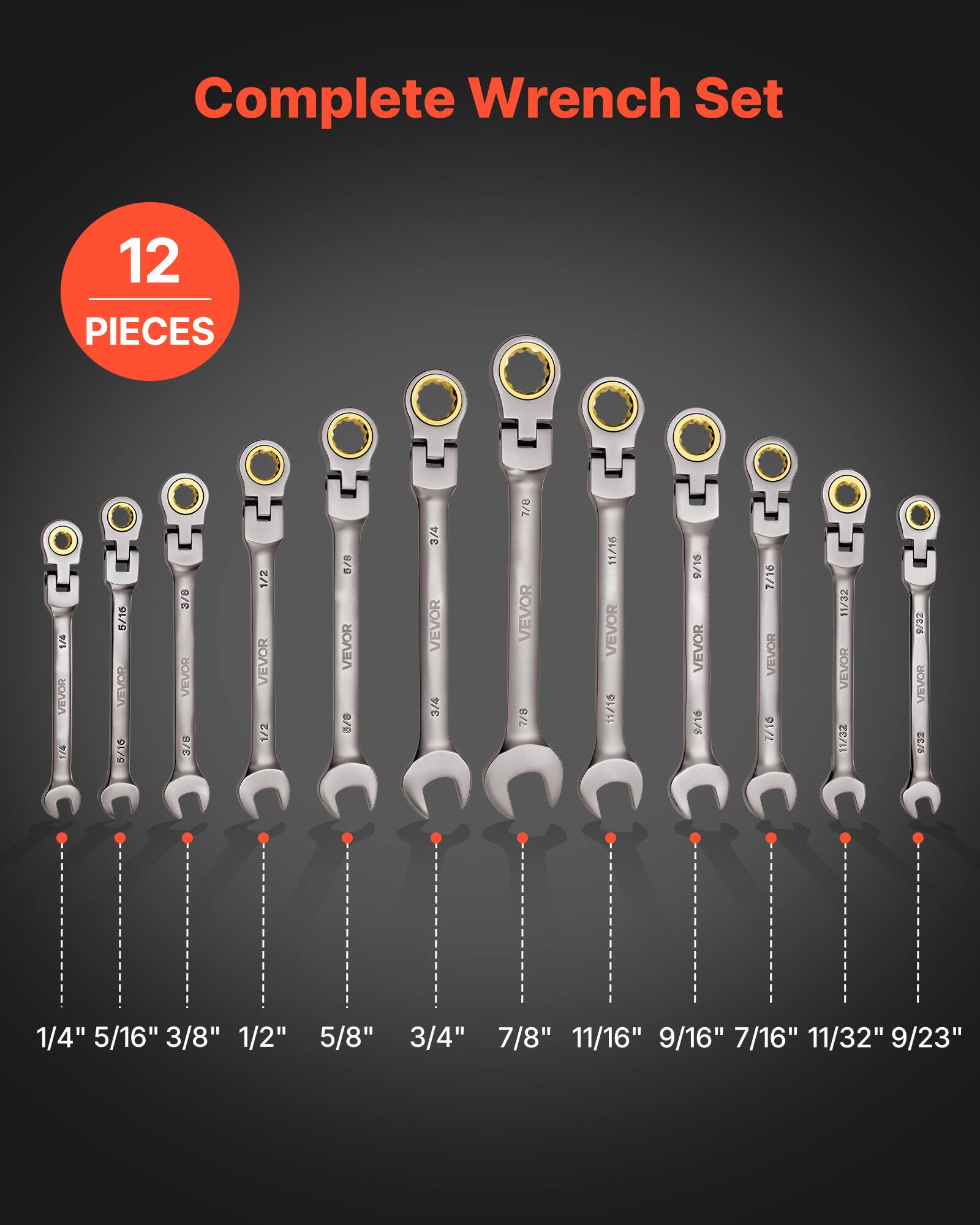 Complete Wrench Set 12 PIECES

1/4" 5/16" 3/8" 1/2" 5/8" 3/4" 7/8" 11/16" 9/16" 7/16" 11/32" 9/32"