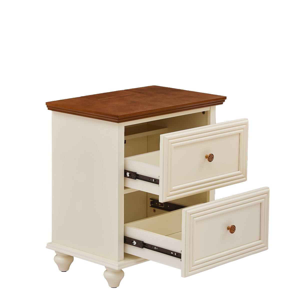 Alt View 9. Loheer - Loheer Mid Century Modern Nightstand with Charging Station, Two Drawers, Brown and White - Brown and White.