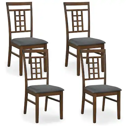 Front. Costway - Costway Rubber Wood Dining Chairs Set of 4 Farmhouse Kitchen Chairs with Lattice Back - Brown & Gray.