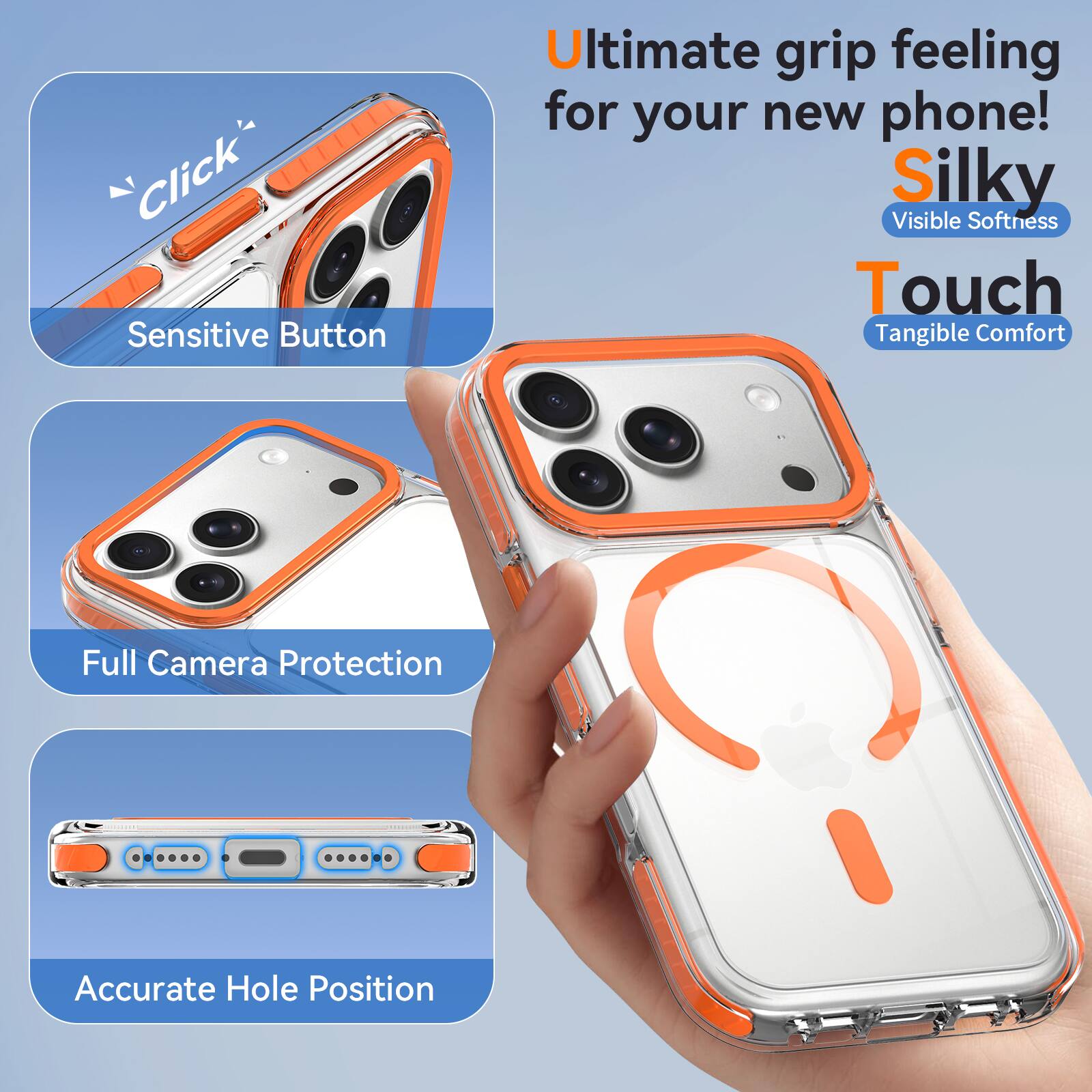 Click Sensitive Button

Ultimate grip feeling for your new phone! Silky Visible Softness Touch Tangible Comfort

Full Camera Protection

Accurate Hole Position