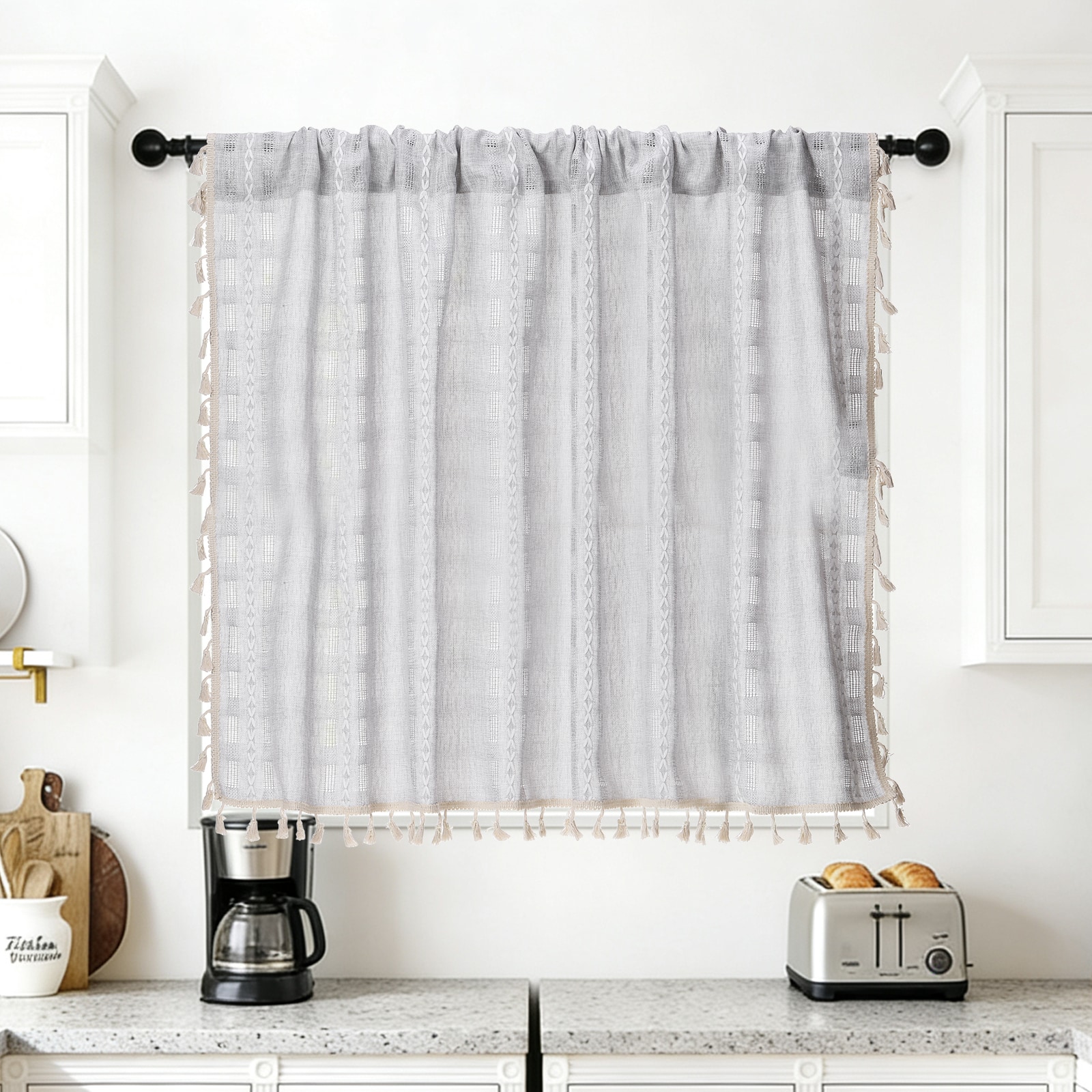 "Unique Bargains - Curtain Valances, 33""x52"" Semi Sheer Rod Pocket for Small Windows Living/Bed/Bath/Kitchen, Set of 1 Panel - Light Gray" price history on PriceWatchPro