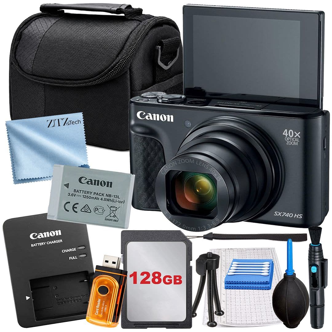 Canon - PowerShot SX740 HS Camera with 128GB Card + Case + ZeeTech Starter - Black