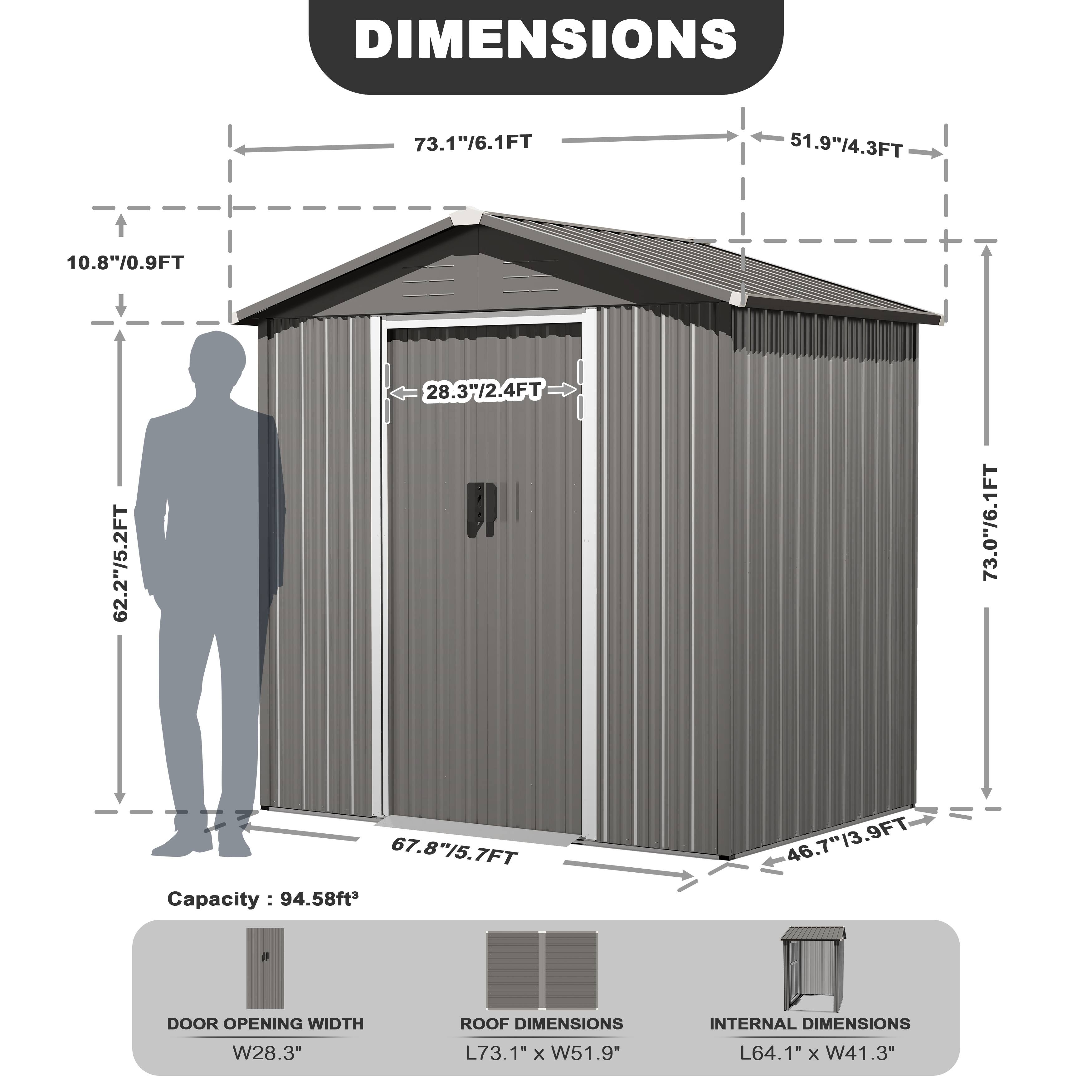 Nuu Garden 6 x 4 FT Garden Storage Shed Galvanized Sheet Tool Shed