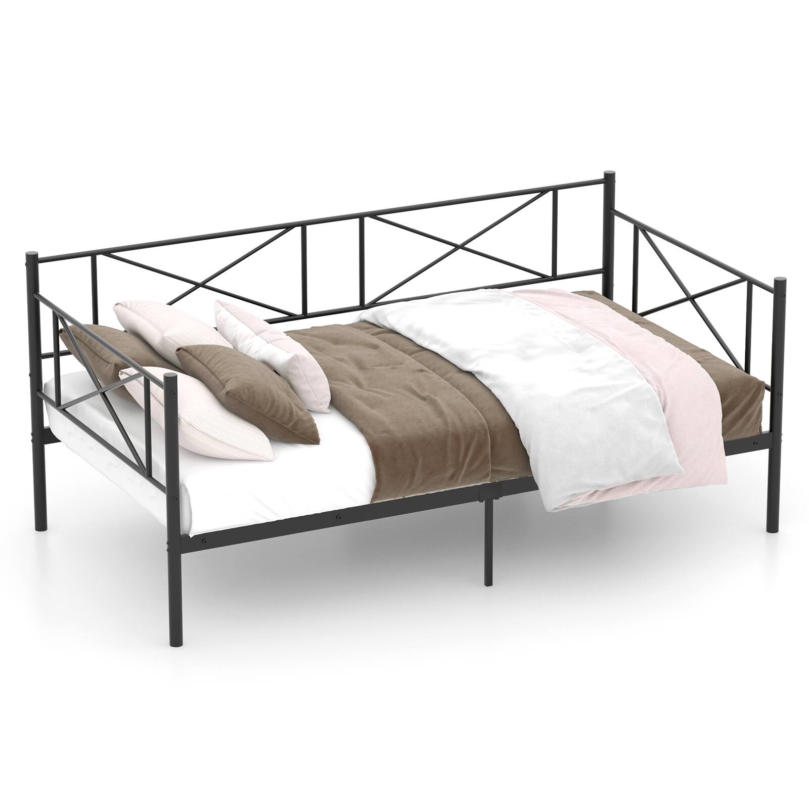 Front. Costway - Costway Twin Size Metal Daybed Frame Home Modern 2-in-1 Sofa Bed with Under-bed Storage & Railings - Black.