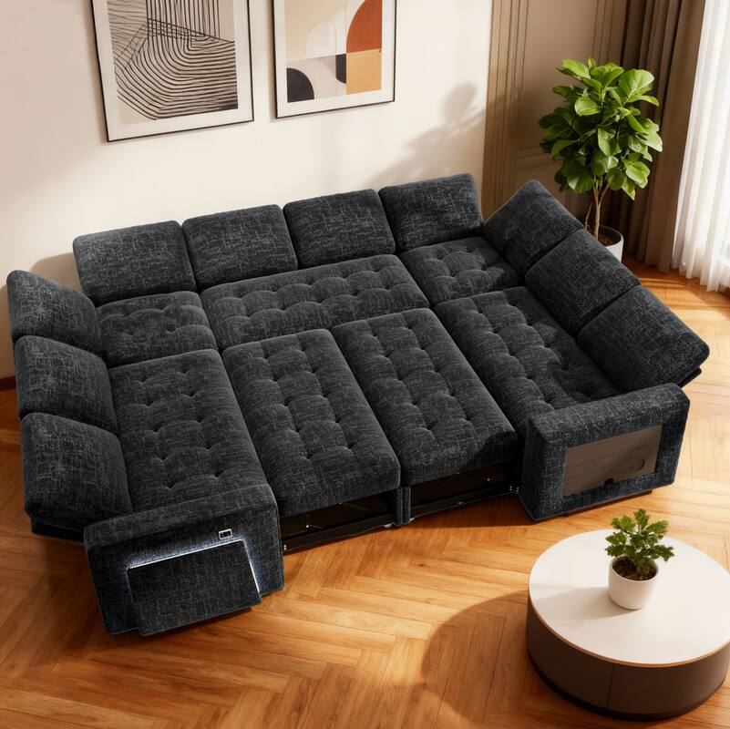 Vipbear 8 Seat U Shaped Modular Sectional Sleeper Sofa Bed with Pull ...