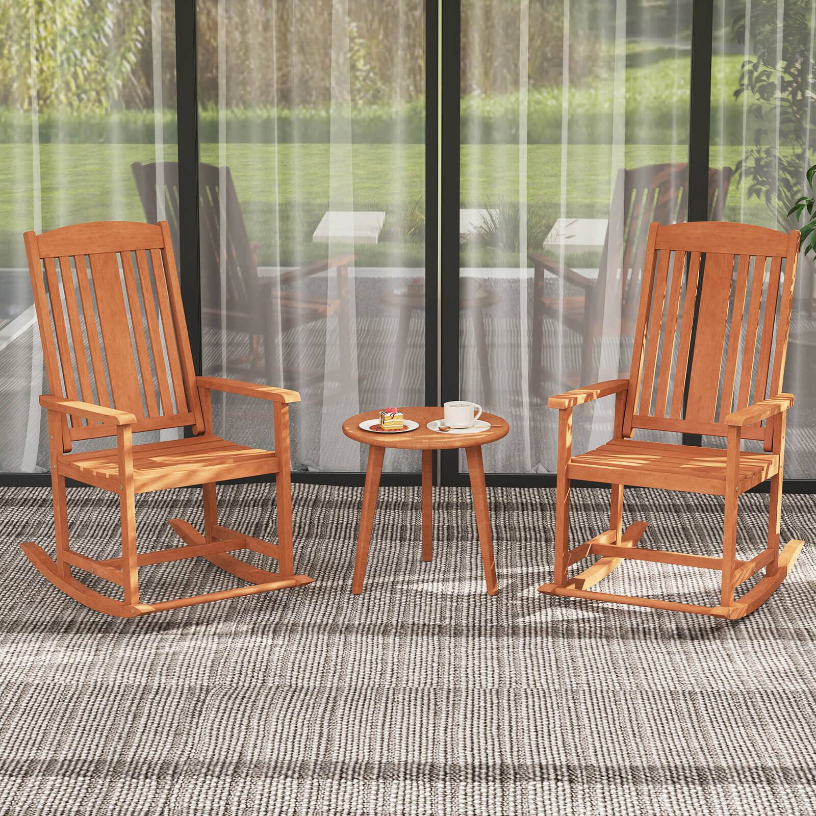 Alt View 1. Costway - Costway 2 PCS Outdoor Rocking Chair with Slatted Seat Wide Armrests and Footrest for Patio - Natural.