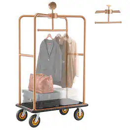 VEVOR - Hotel Luggage Cart, 1200 lbs Heavy Duty Bellman Cart with Stainless Steel Frame, 8 in Rubber Wheels, Black Carpeted Deck - Rose Gold