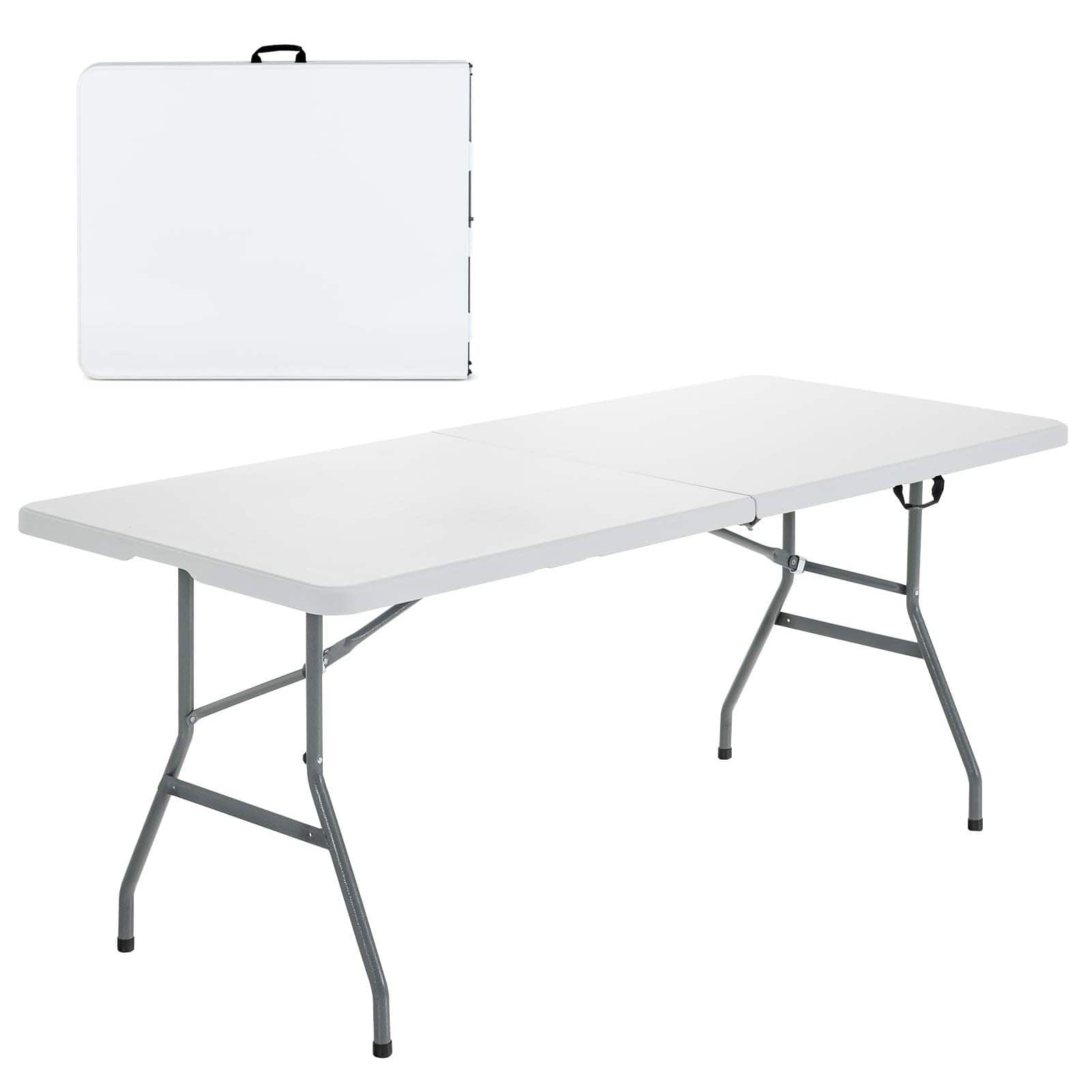 Front. Costway - Costway 6' Folding Table Portable Plastic Indoor Party Dining Tables - White.