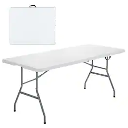 Costway - 6' Folding Table Portable Plastic Indoor Party Dining Tables - White