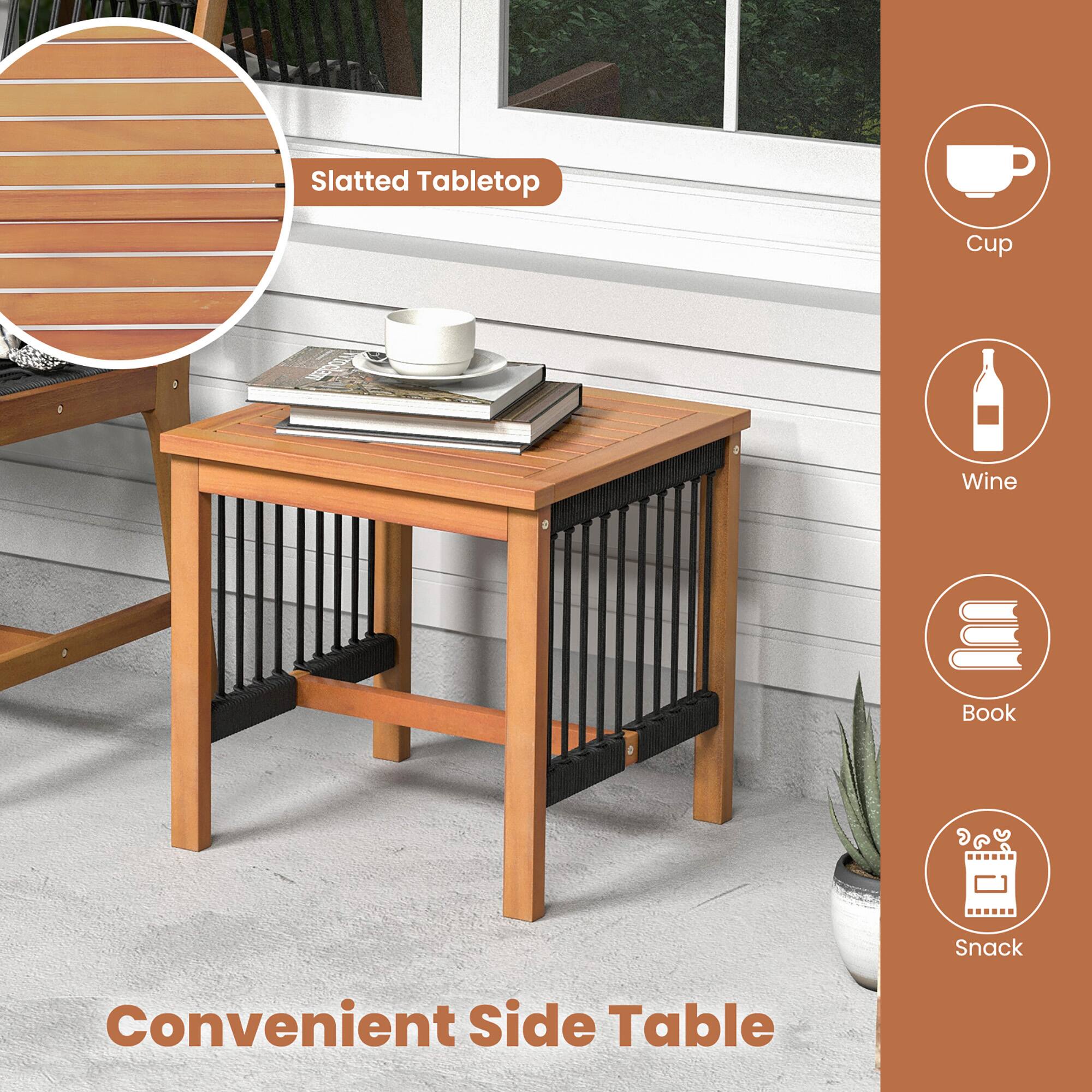 Convenient Side Table, Slatted Tabletop, Cup, Wine, Book, Snack