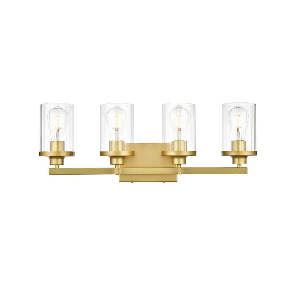 Alt View 1. Living District - Saanvi 4 light Brass and Clear Bath Sconce - Brass And Clear.