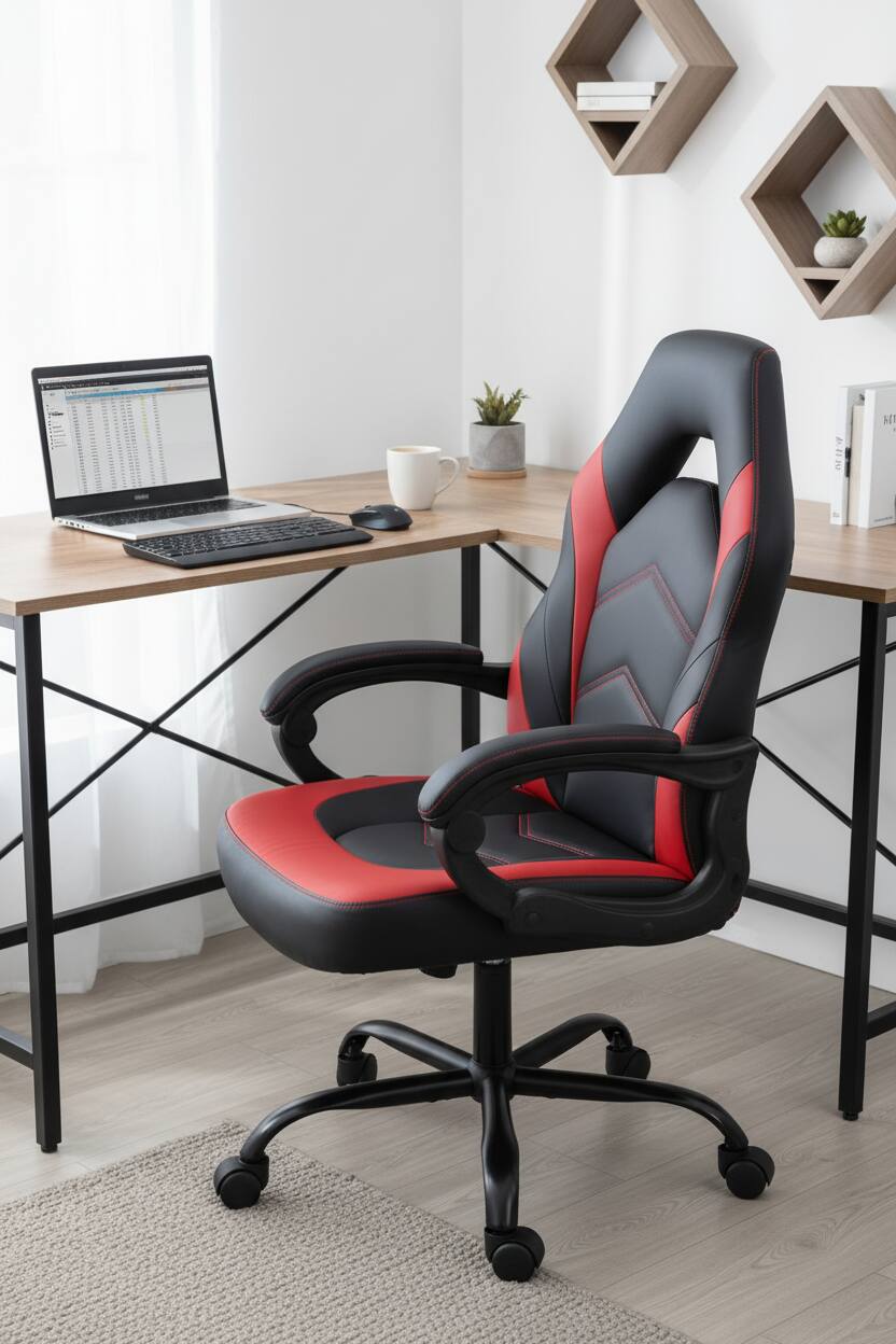 Alt View 5. AOITUN - Gaming Chair Ergonomic Office Chair PU Leather Desk Chair Executive Adjustable Swivel Task Chair with Flip-up Armrest - Red.