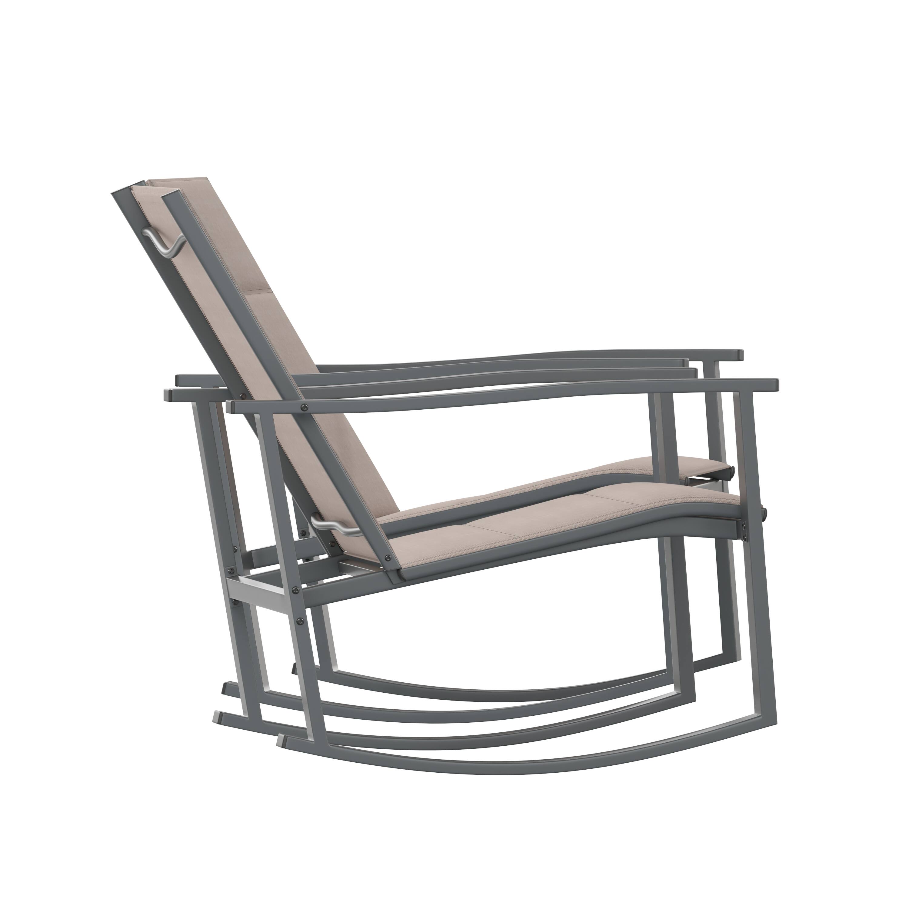 Alt View 9. Emma + Oliver - Braelin Set of 2 Outdoor Rocking Chairs with Flex Comfort Material and Metal Frame - Brown.