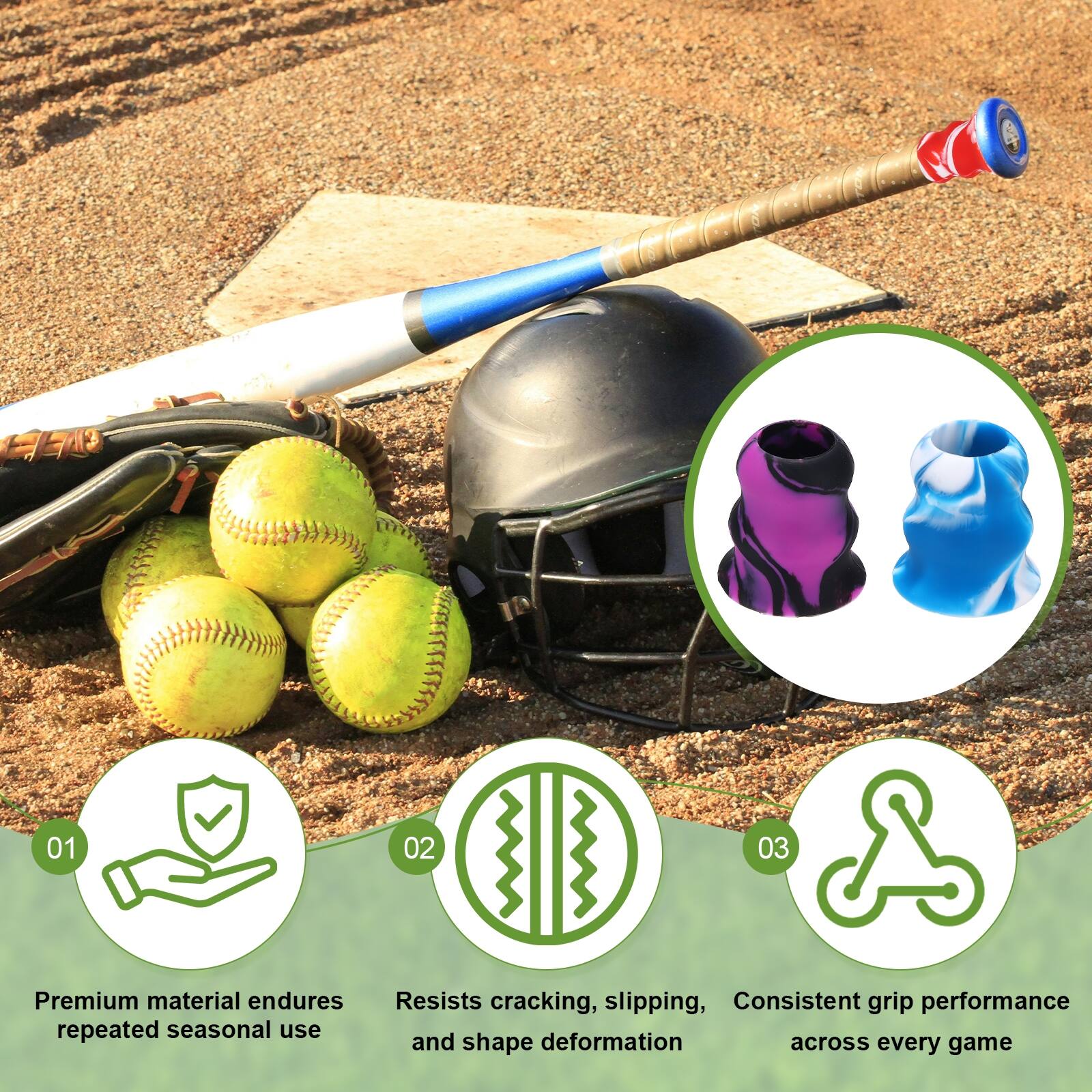 01 02 03 Premium material endures repeated seasonal use  
Resists cracking, slipping, and shape deformation  
Consistent grip performance across every game