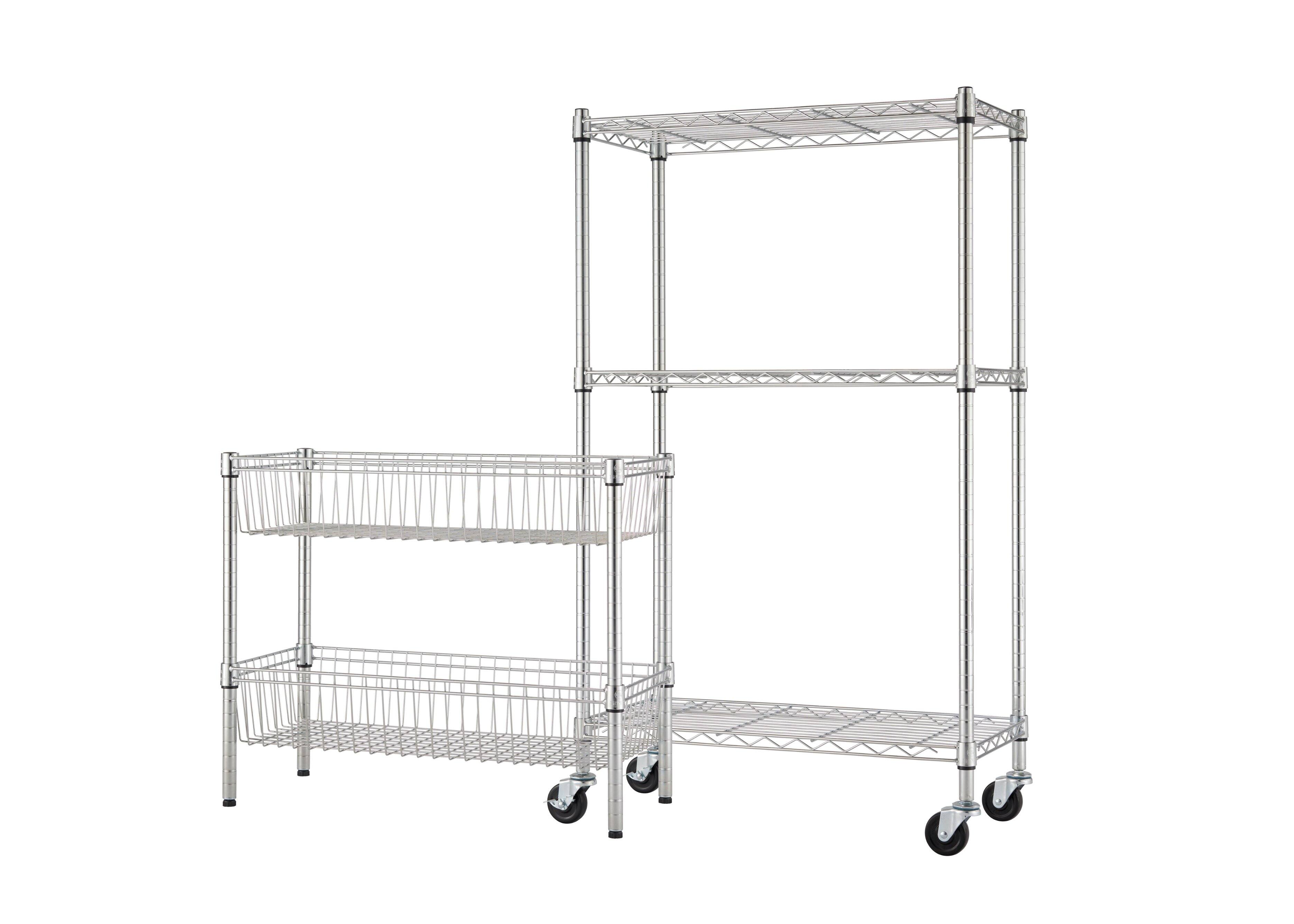 Alt View 15. TRINITY - EcoStorage 5-Tier 30x14x72 Modular Commercial Wire Shelving NSF w/ Baskets & Wheels Chrome - Chrome.
