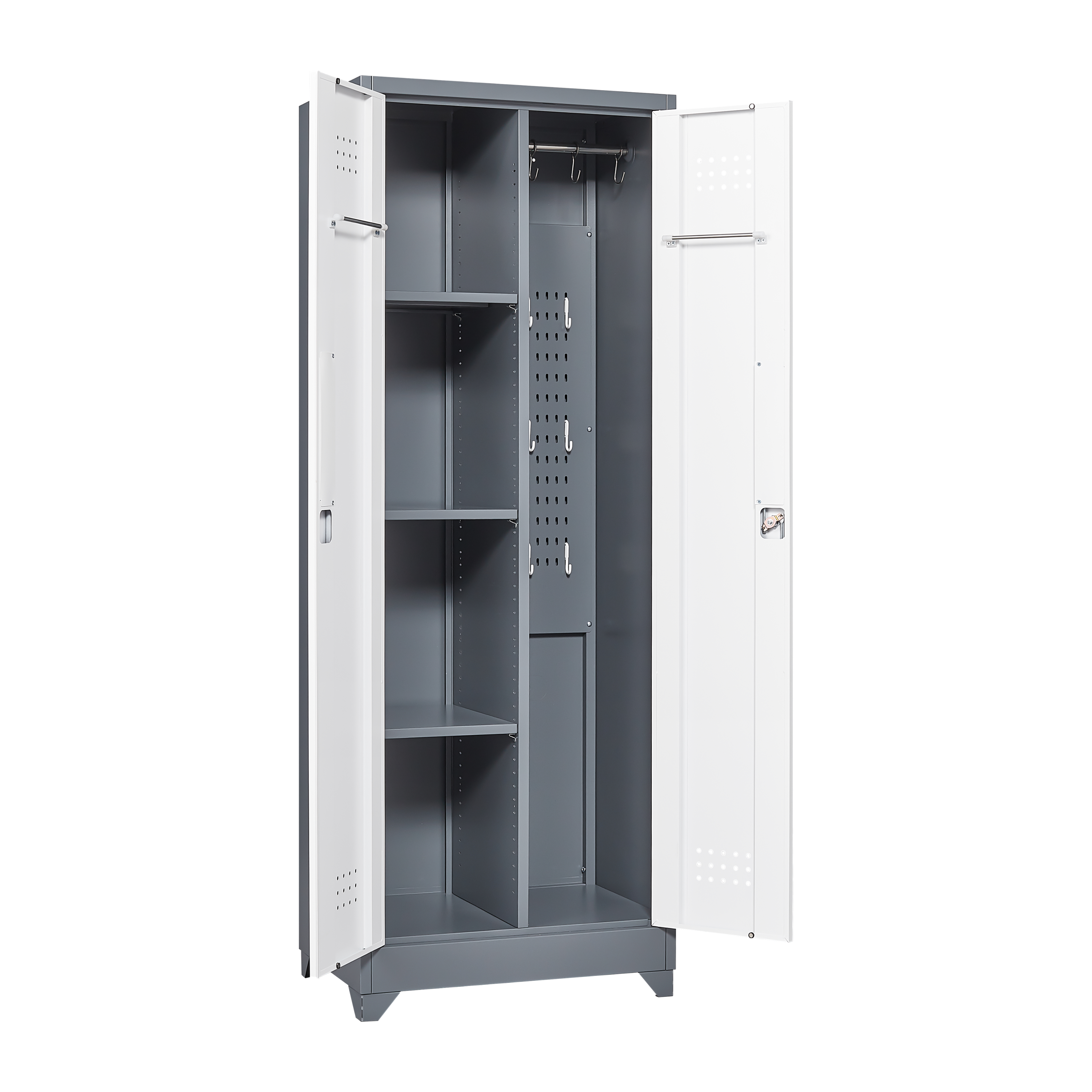 Alt View 6. GOODSILO - Heavy-Duty Steel Storage Cabinet with Locking Doors, Shelves, and Hanging Rod for Garage and Utility Organization - Grey+White.
