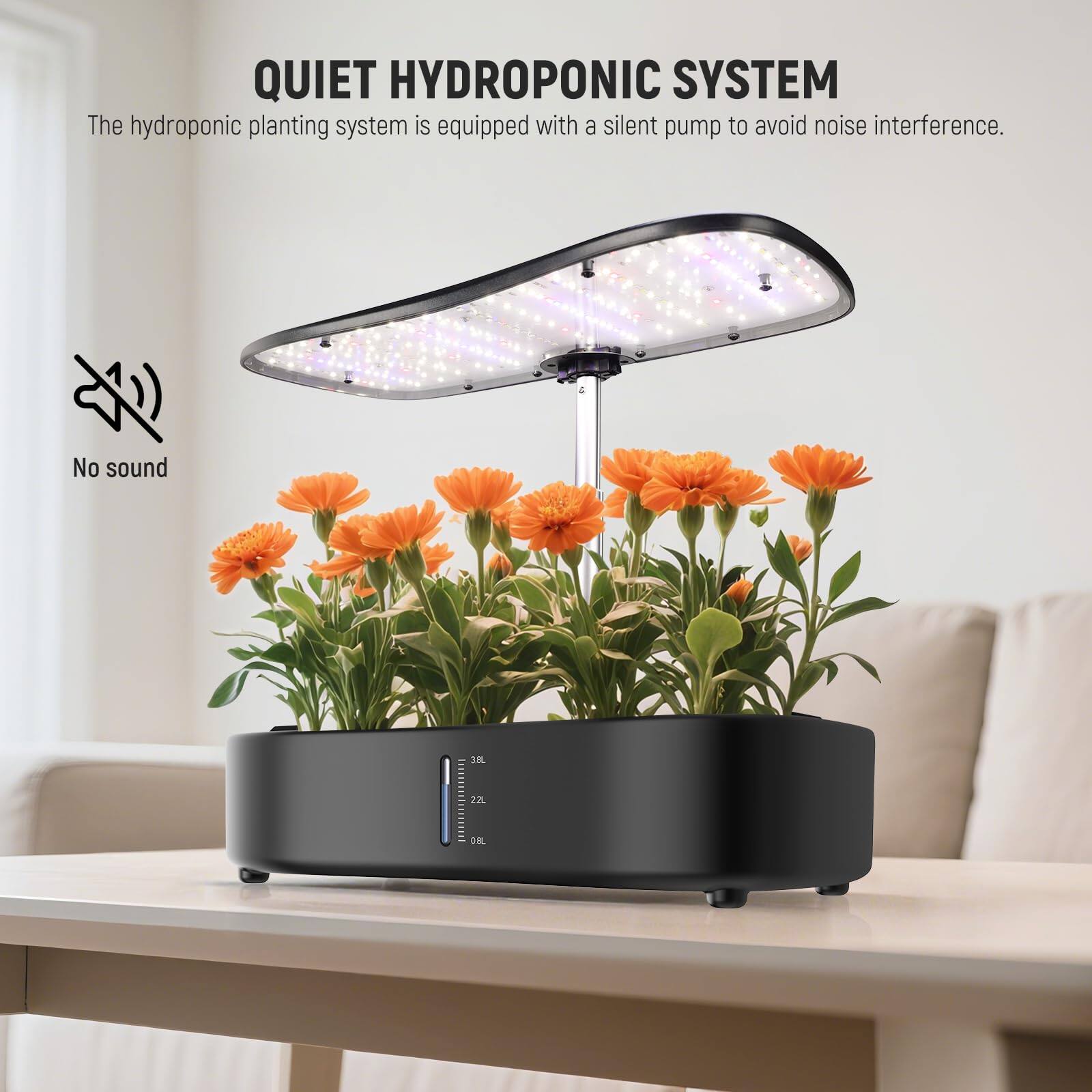 QUIET HYDROPONIC SYSTEM

The hydroponic planting system is equipped with a silent pump to avoid noise interference.

No sound