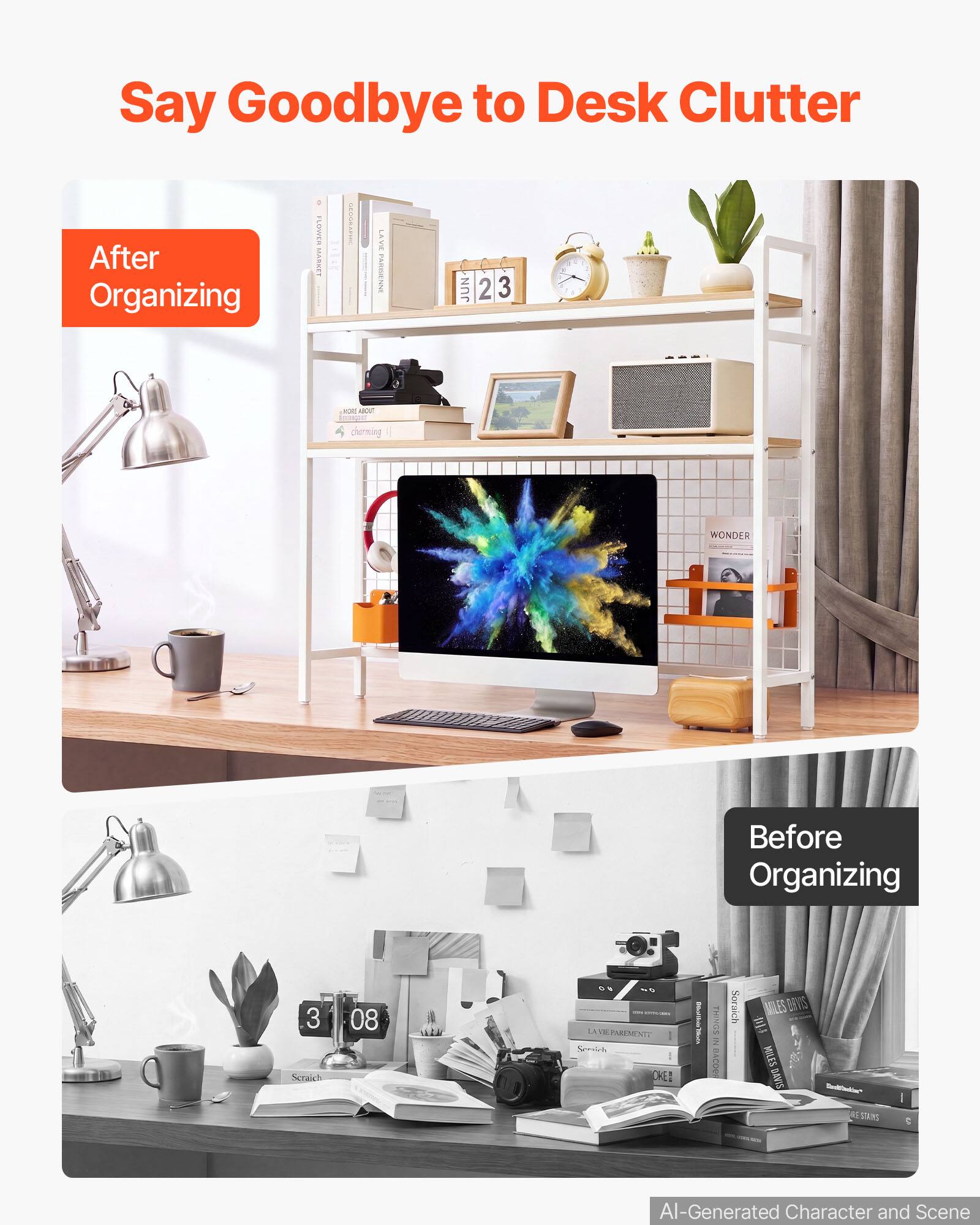 Say Goodbye to Desk Clutter

After Organizing

Before Organizing

AI-Generated Character and Scene
