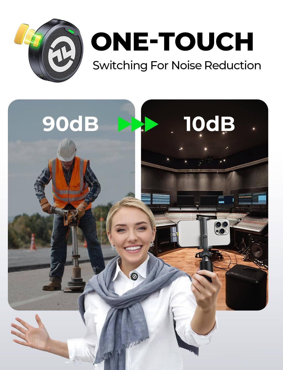 ONE-TOUCH  
Switching For Noise Reduction  

90dB ➡️ 10dB