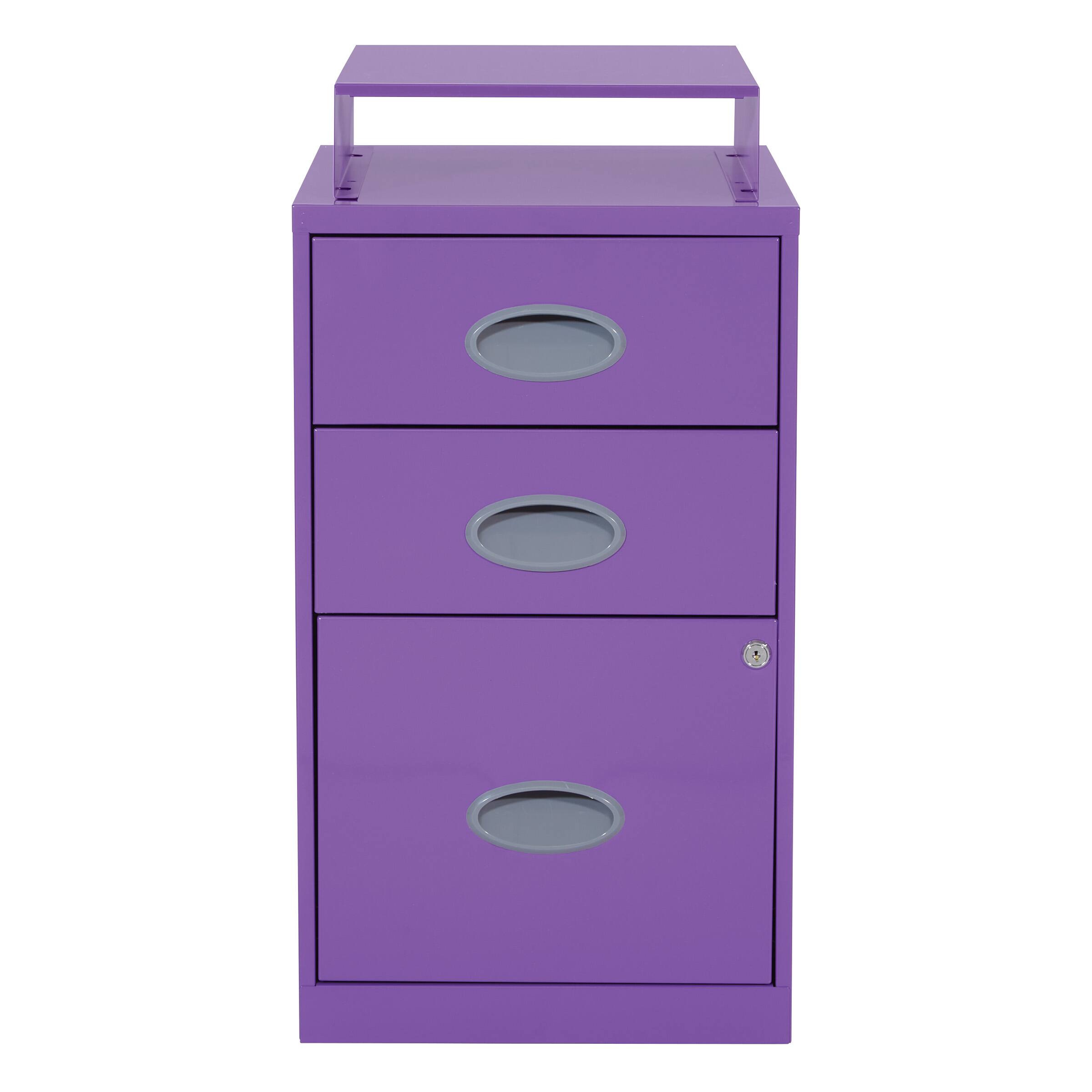 Front. OSP Home Furnishings - 3 Drawer Locking Metal File Cabinet with Top Shelf - Purple.