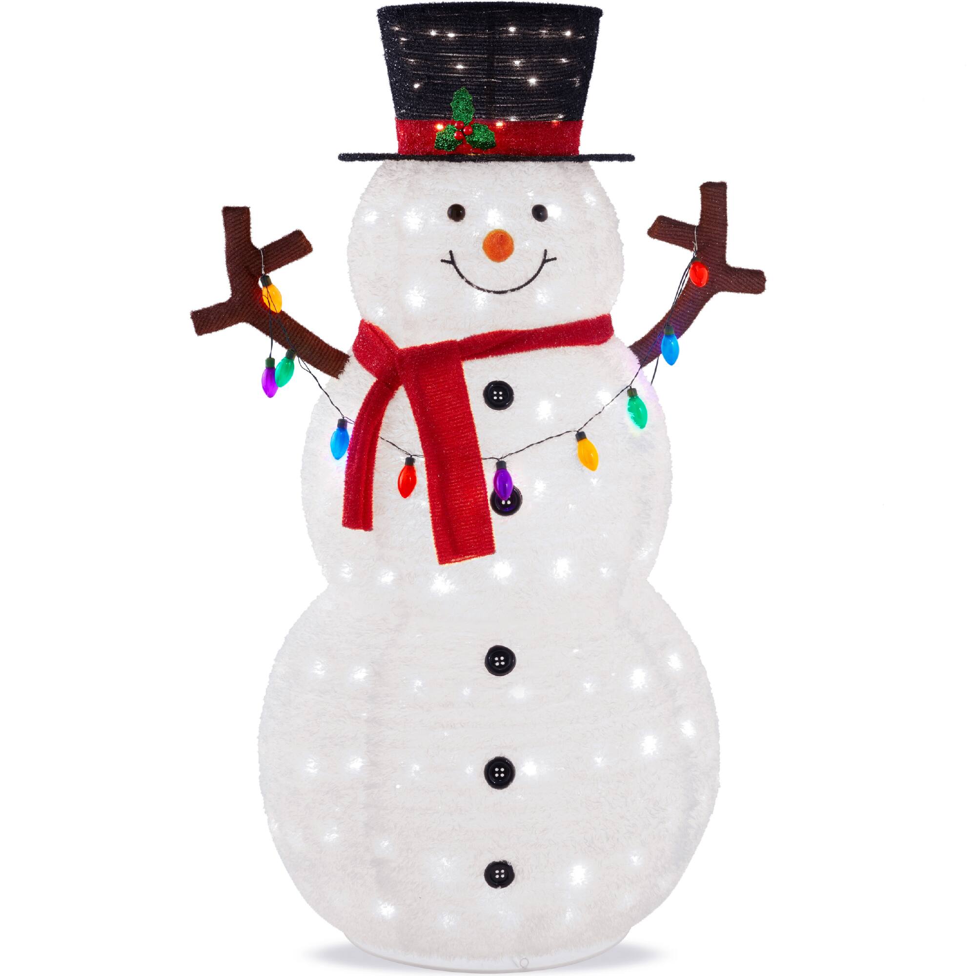 Best Choice Products - 3ft Lighted Pop-Up Snowman, Outdoor Christmas Holiday Decoration w/ 100 LED Lights, Hat , Scarf - White