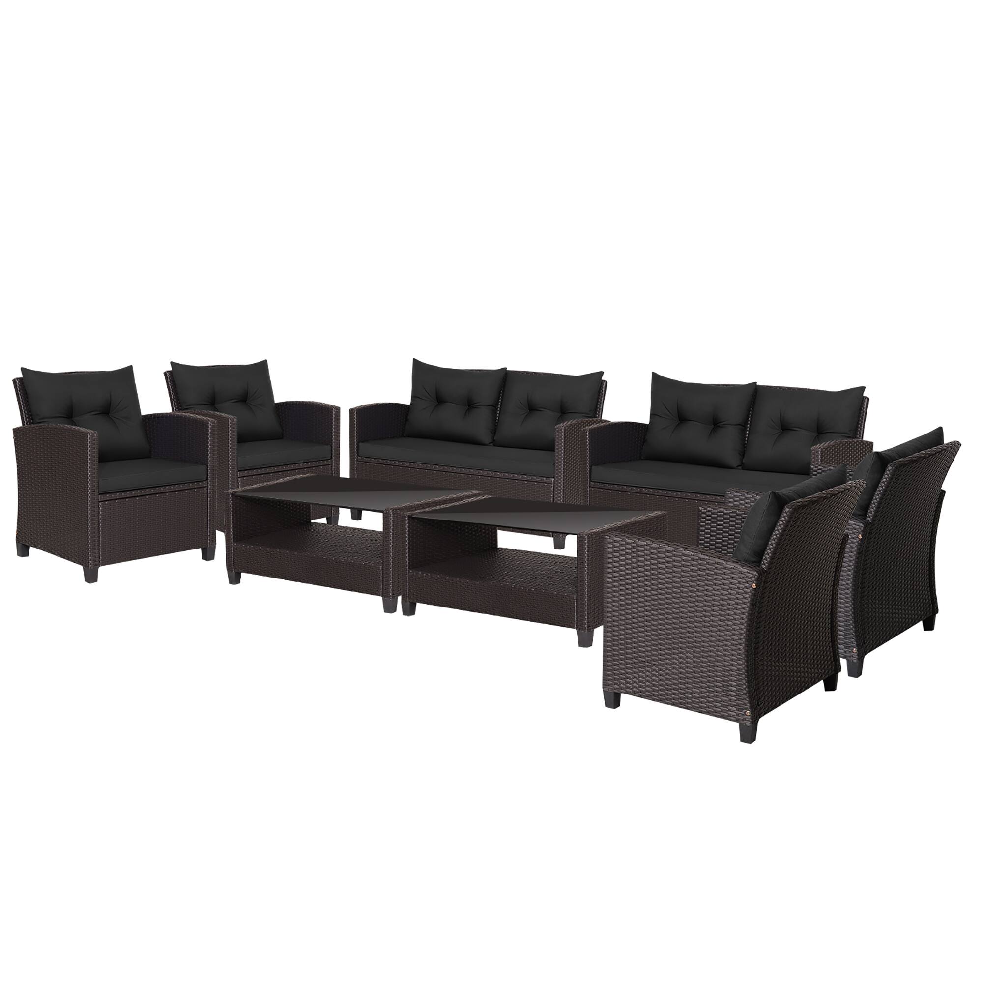 Alt View 9. Gymax - Gymax 4PCS Outdoor Conversation Set Patio PE Rattan Set w/ Glass Table & Sofa Cushions Black - Black.