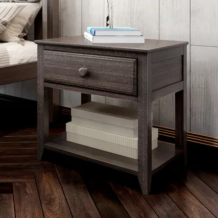 Front. Plank+Beam - Nightstand with Drawer and Shelf, Clay - Clay.