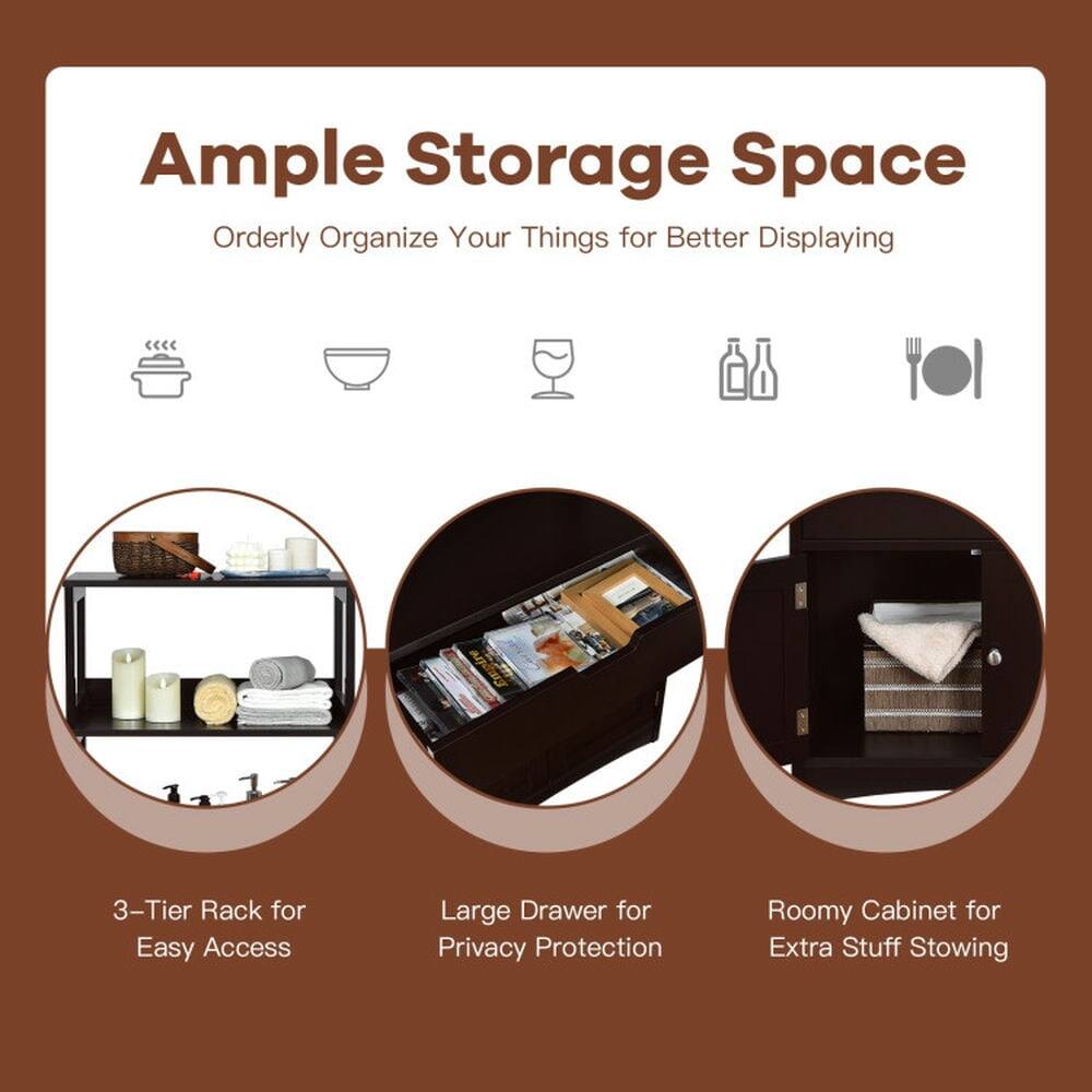 Ample Storage Space  
Orderly Organize Your Things for Better Displaying  

3-Tier Rack for Easy Access  
Large Drawer for Privacy Protection  
Roomy Cabinet for Extra Stuff Stowing