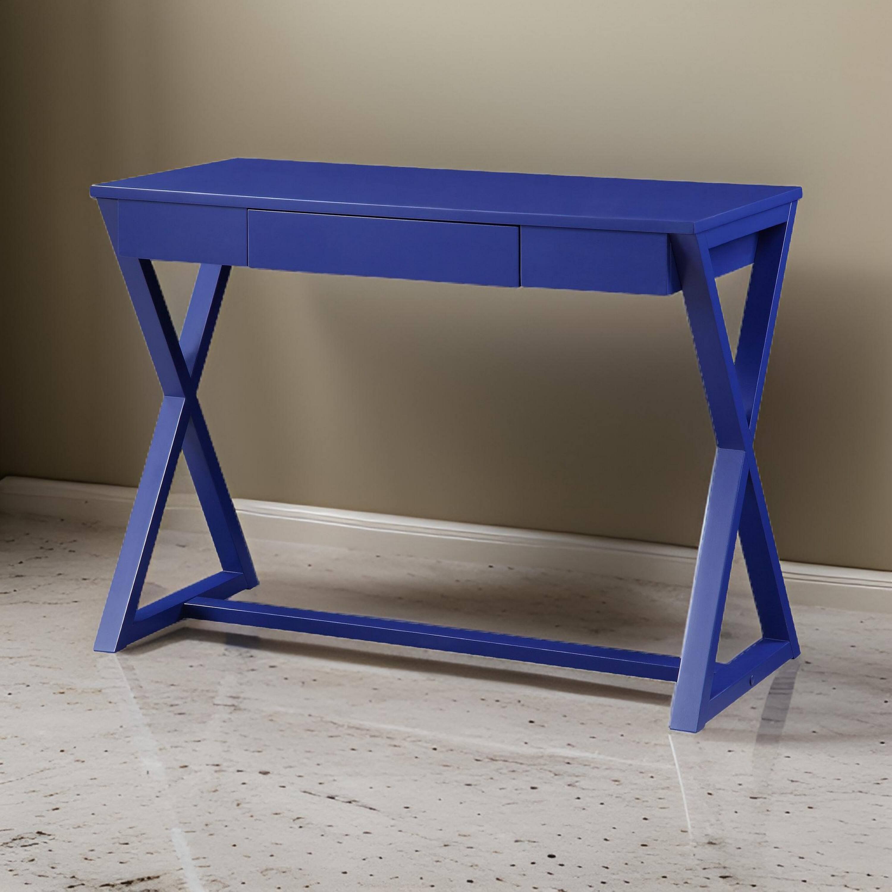 Alt View 2. Manhattan Lane - Writing Desk with X Base and 1 Center Drawer, Blue - Blue.